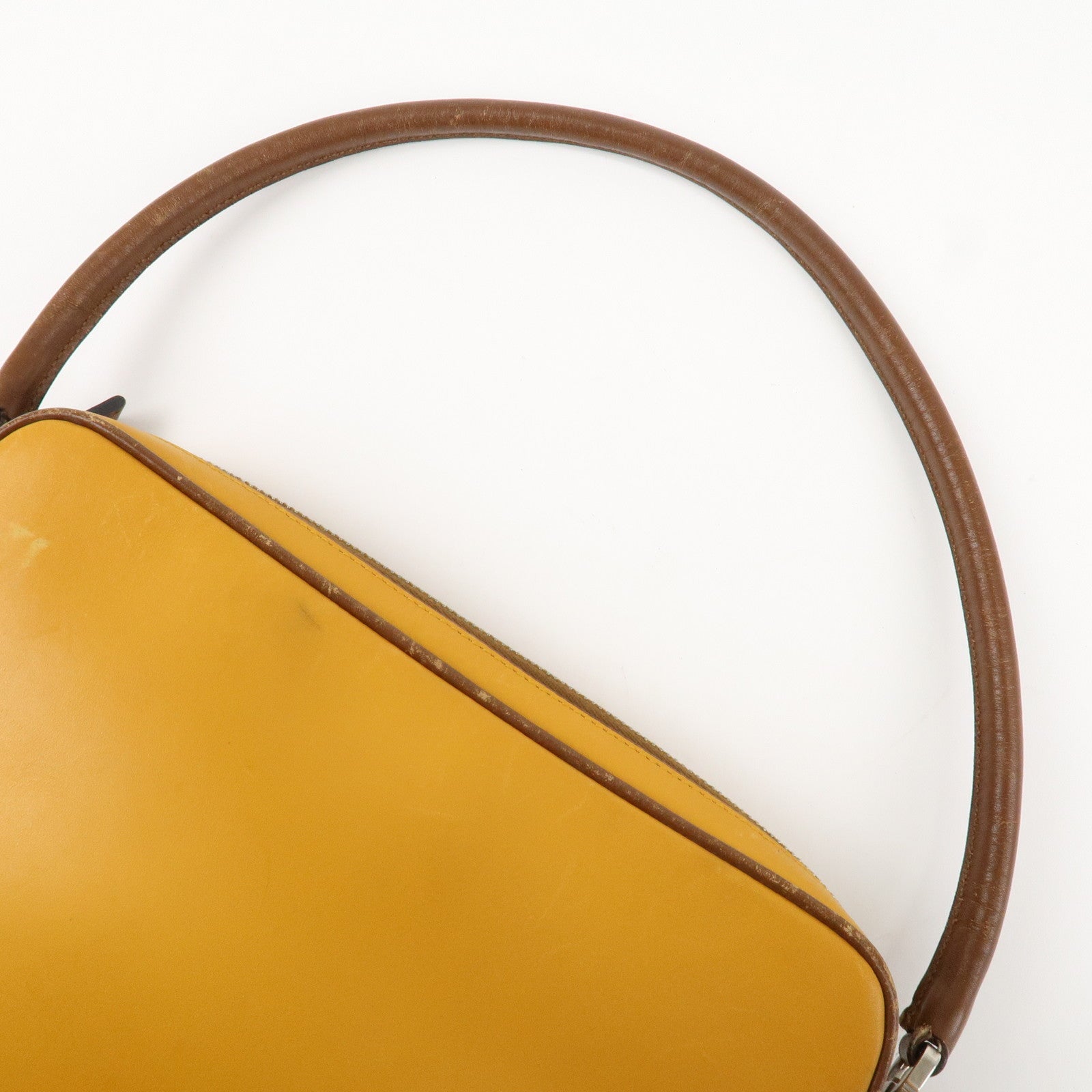 PRADA Leather Shoulder Bag Hand Bag Bi-color Mustard Brown Used