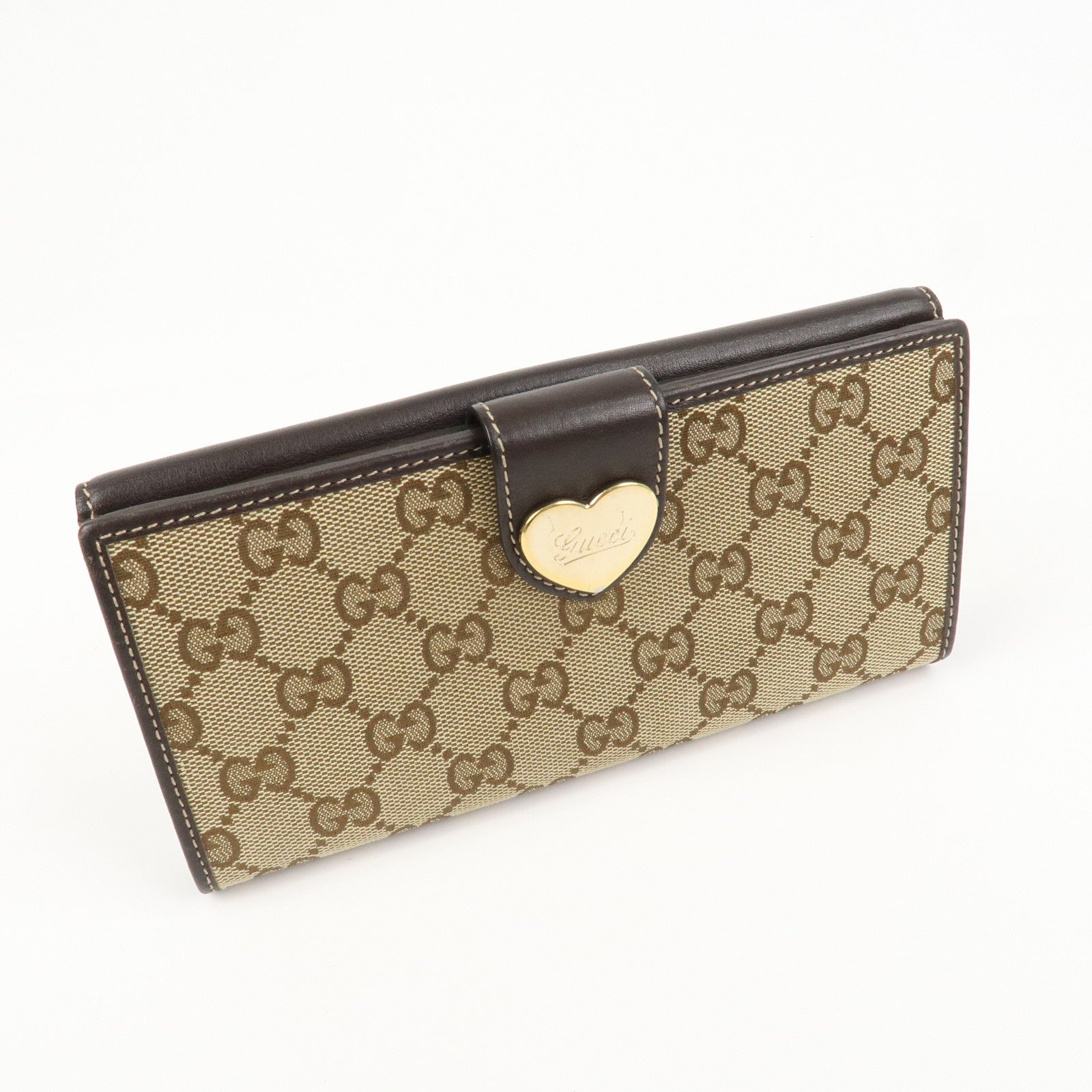 GUCCI Lovely Heart GG Canvas Leather Bi-fold Long Wallet 203550