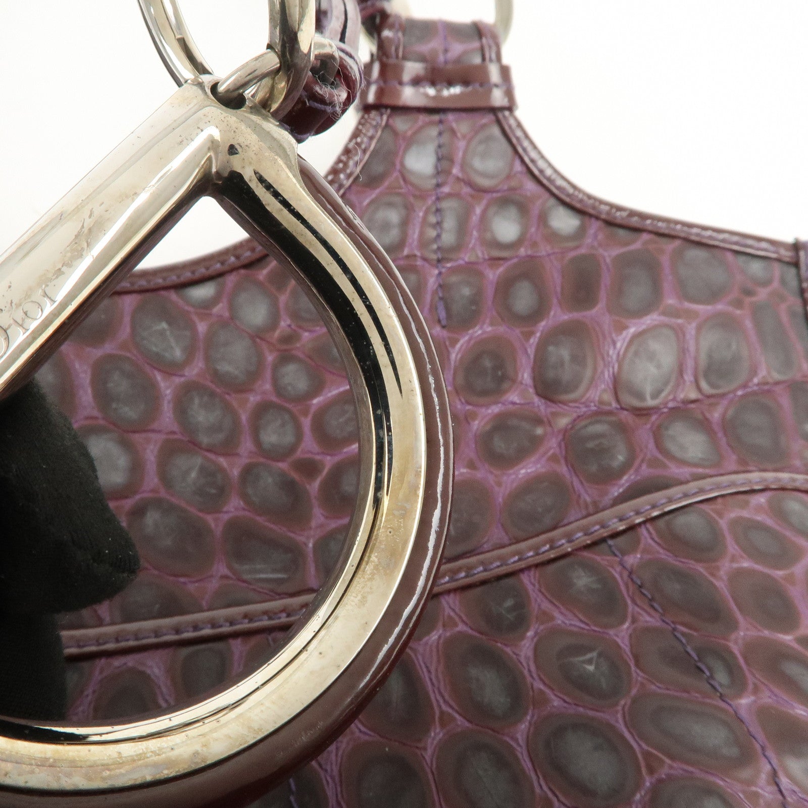 Christian Dior Embossed Leather Tote Bag Shoulder Bag Purple