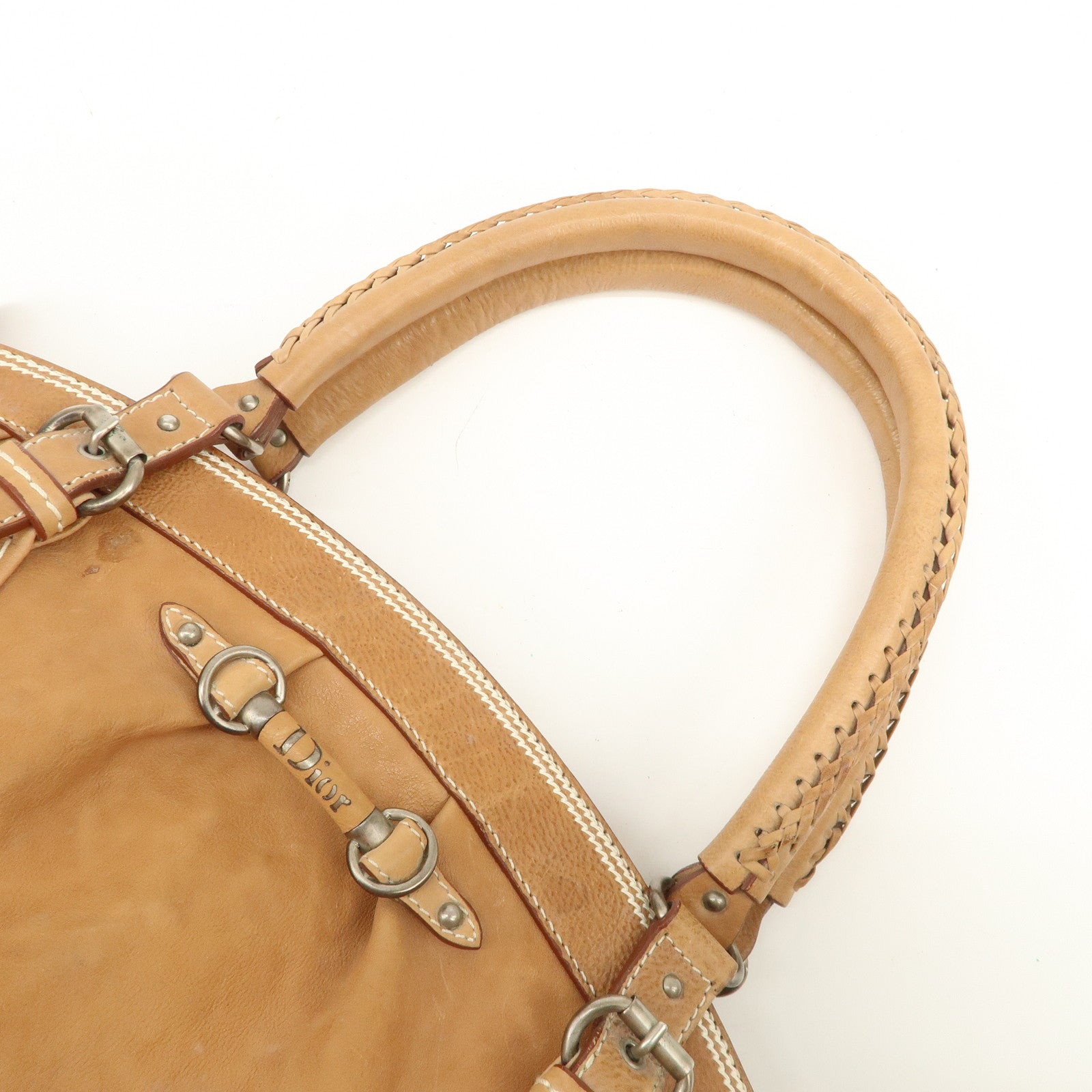 Christian Dior Logo Leather Shoulder Bag Hand Bag Brown