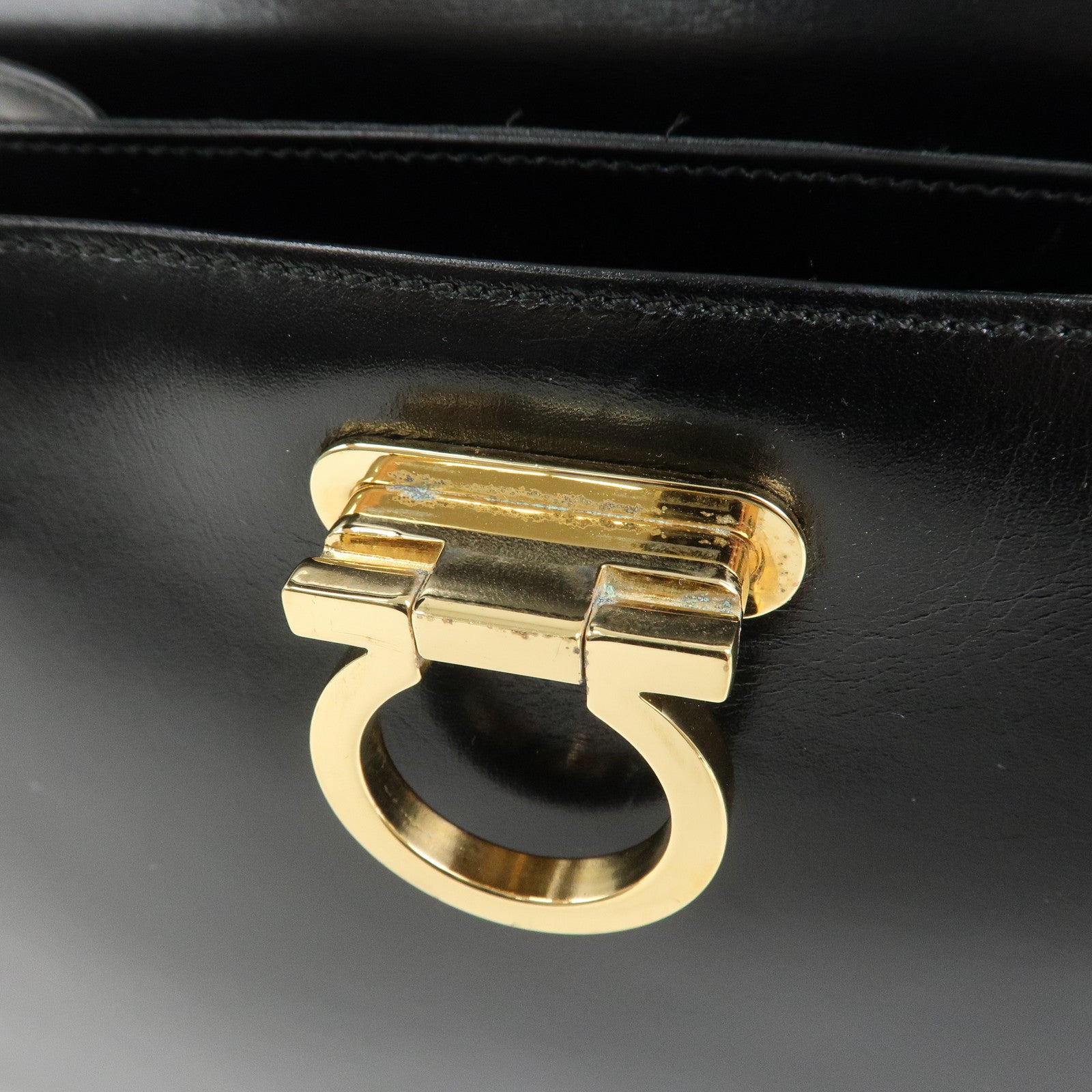 Ferragamo Gancini Logo Leather 2Way Bag Hand Bag Shoulder Bag Black