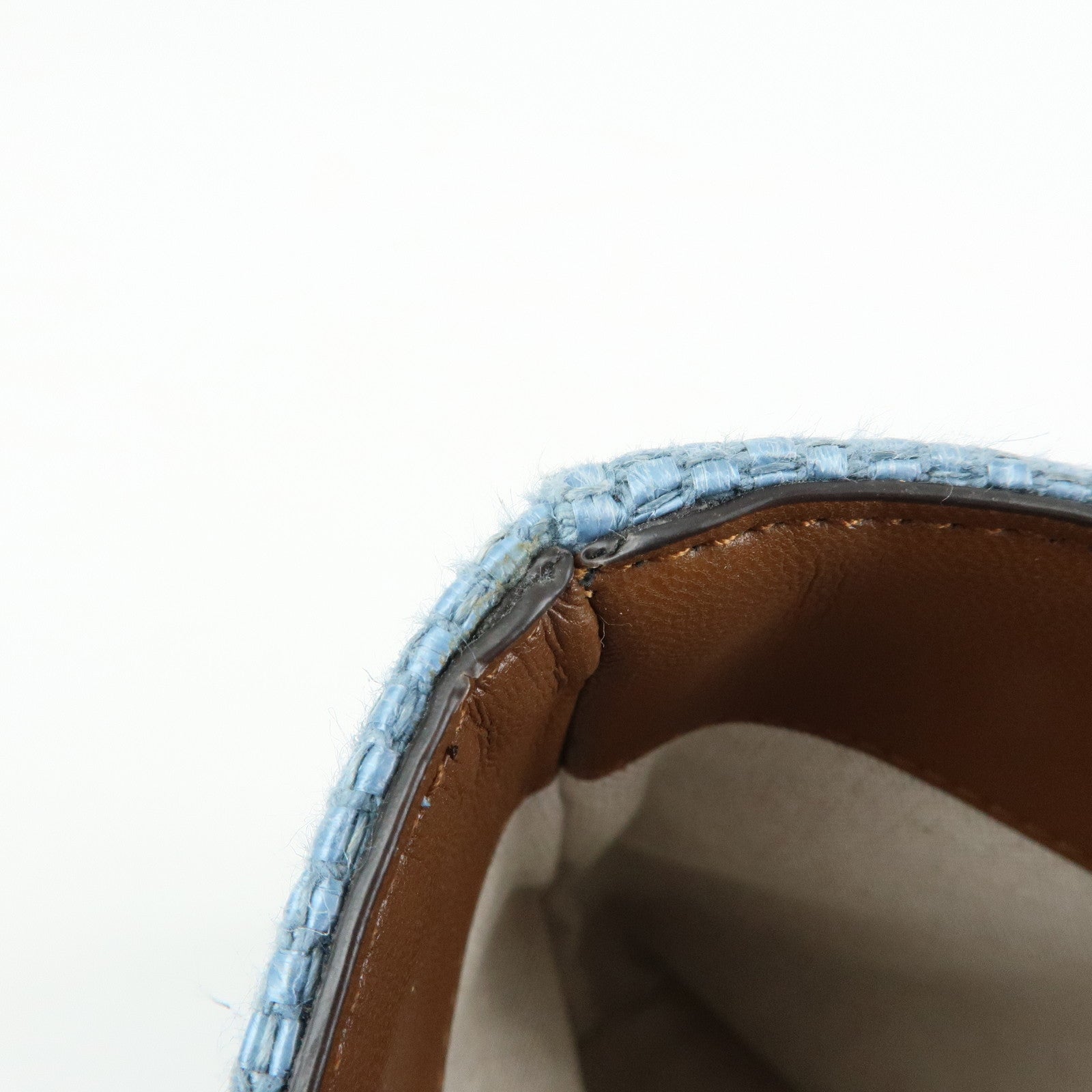 JIMMY CHOO Raffia Leather Tote Bag Shoulder Bag Blue Brown