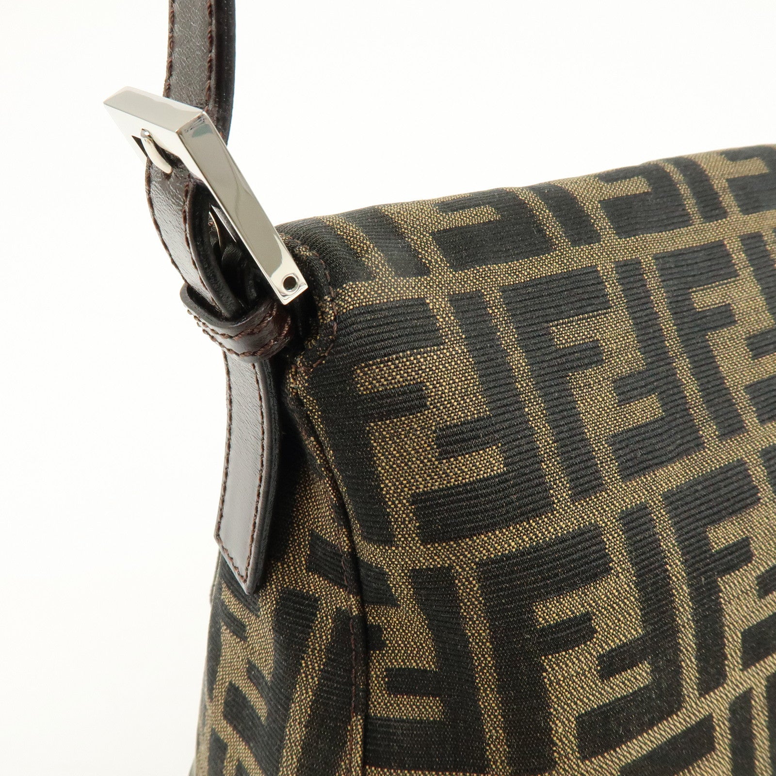 FENDI Mamma Baguette Zucca Canvas Leather Shoulder Hand Bag 26325