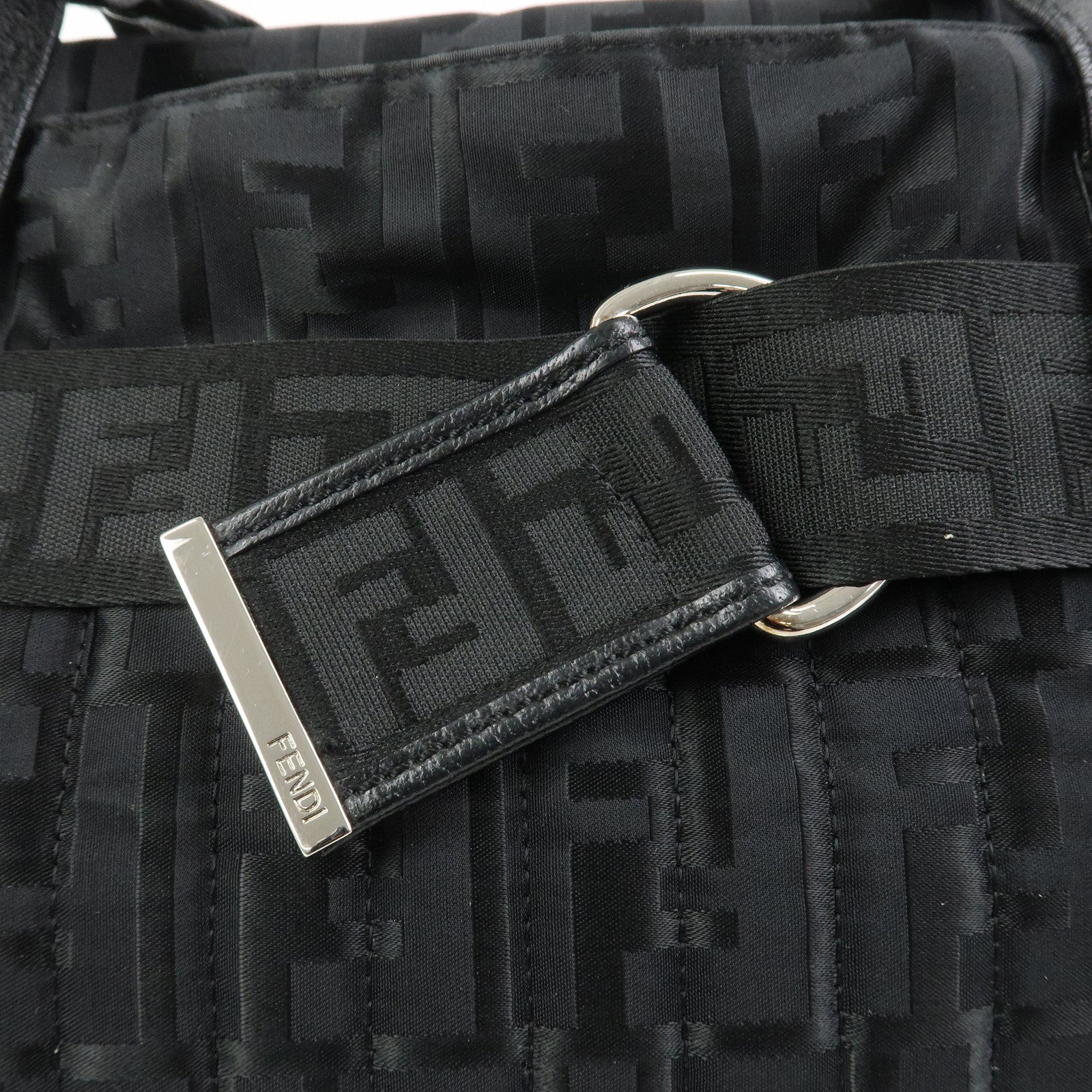 FENDI Zucca Nylon Leather Shoulder Bag Hand Bag Black 8BH143