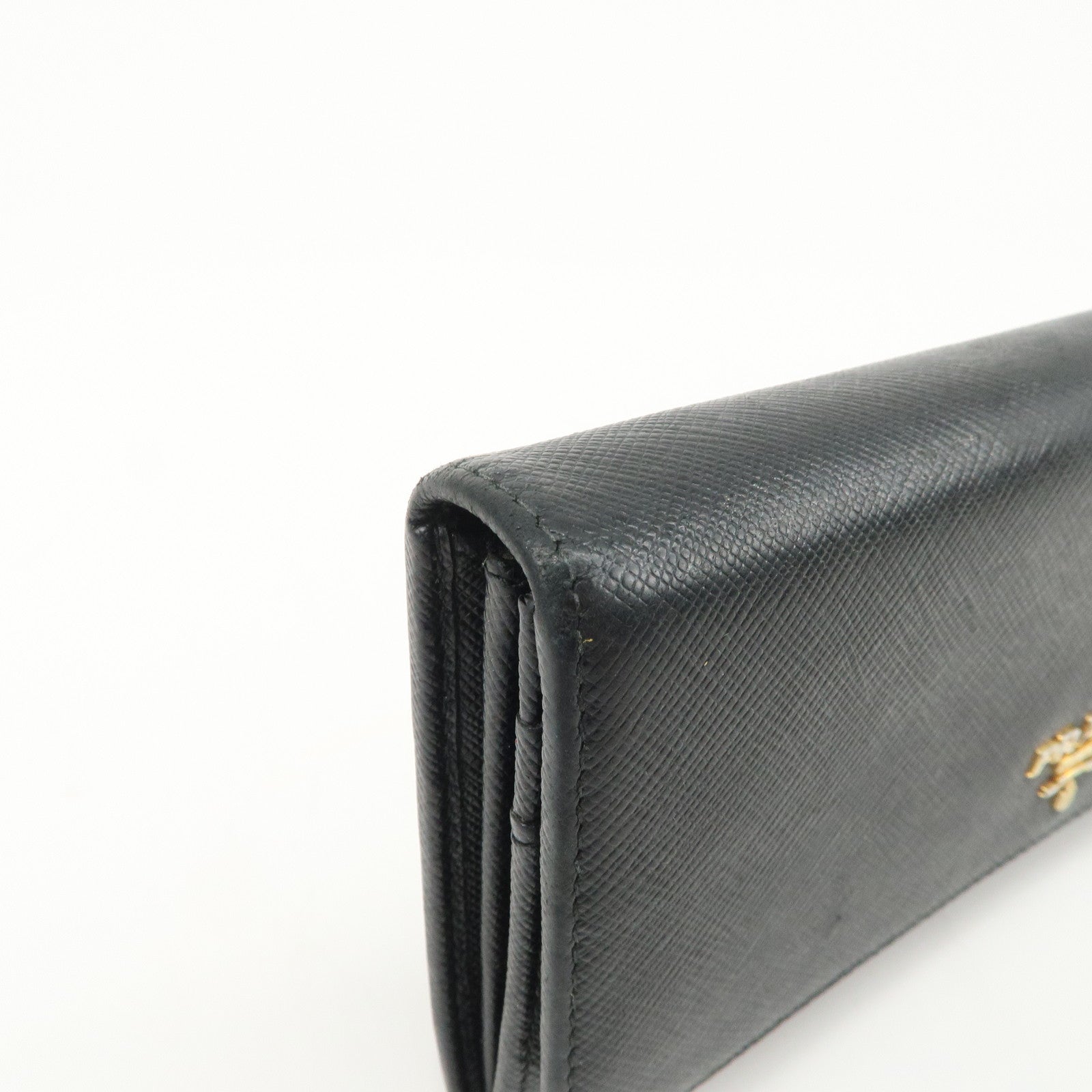 PRADA Saffiano Leather Flap Bi-Fold Long Wallet Black 1MH132