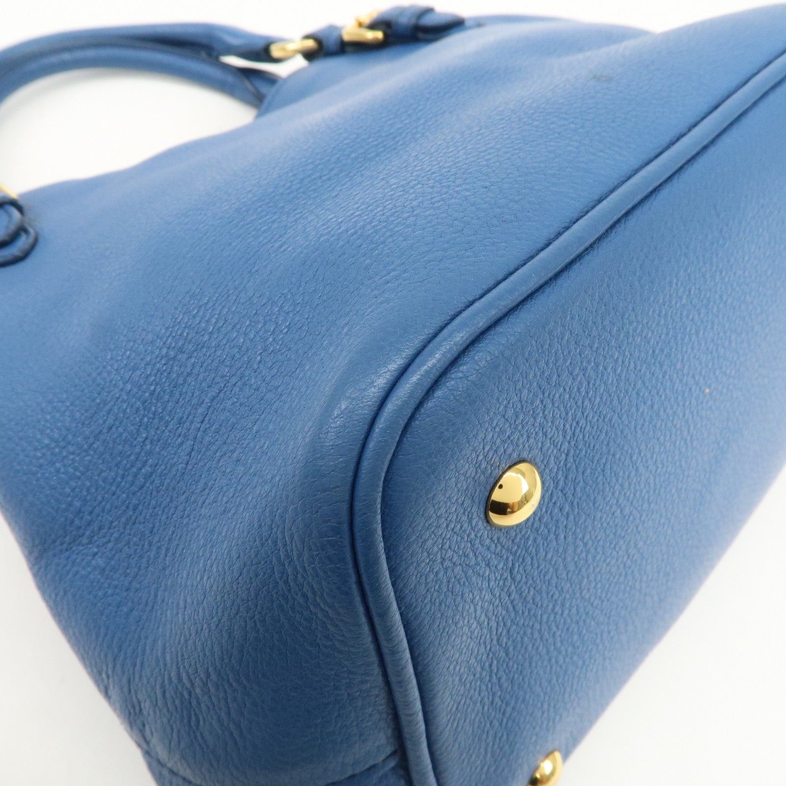 MIU MIU Madras Leather 2Way Shoulder Bag Hand Bag Blue RN0886