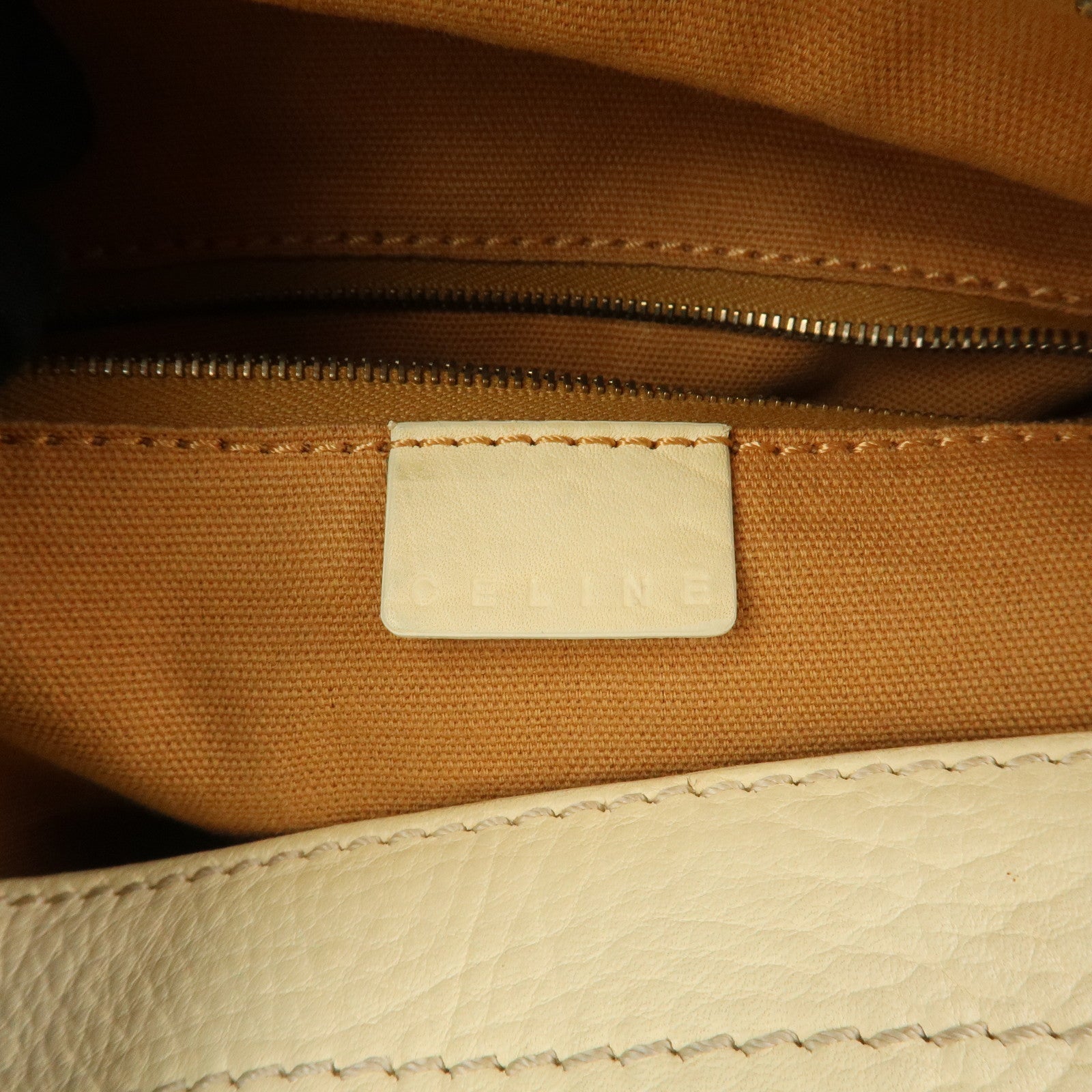CELINE Macadam Logo Leather Tote Bag Hand bag Shoulder Bag Creme