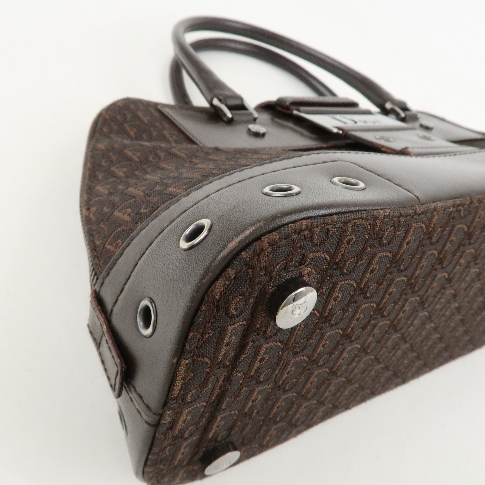 Christian Dior Street Chic Trotter Canvas Leather Hand Bag Brown Used