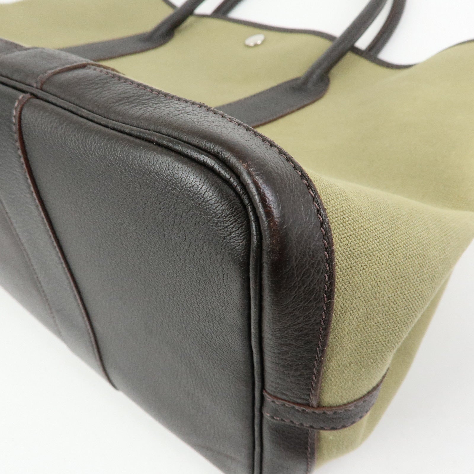 HERMES Toile Ash Negonda Garden Party PM □F Stamped Tote Bag Khaki
