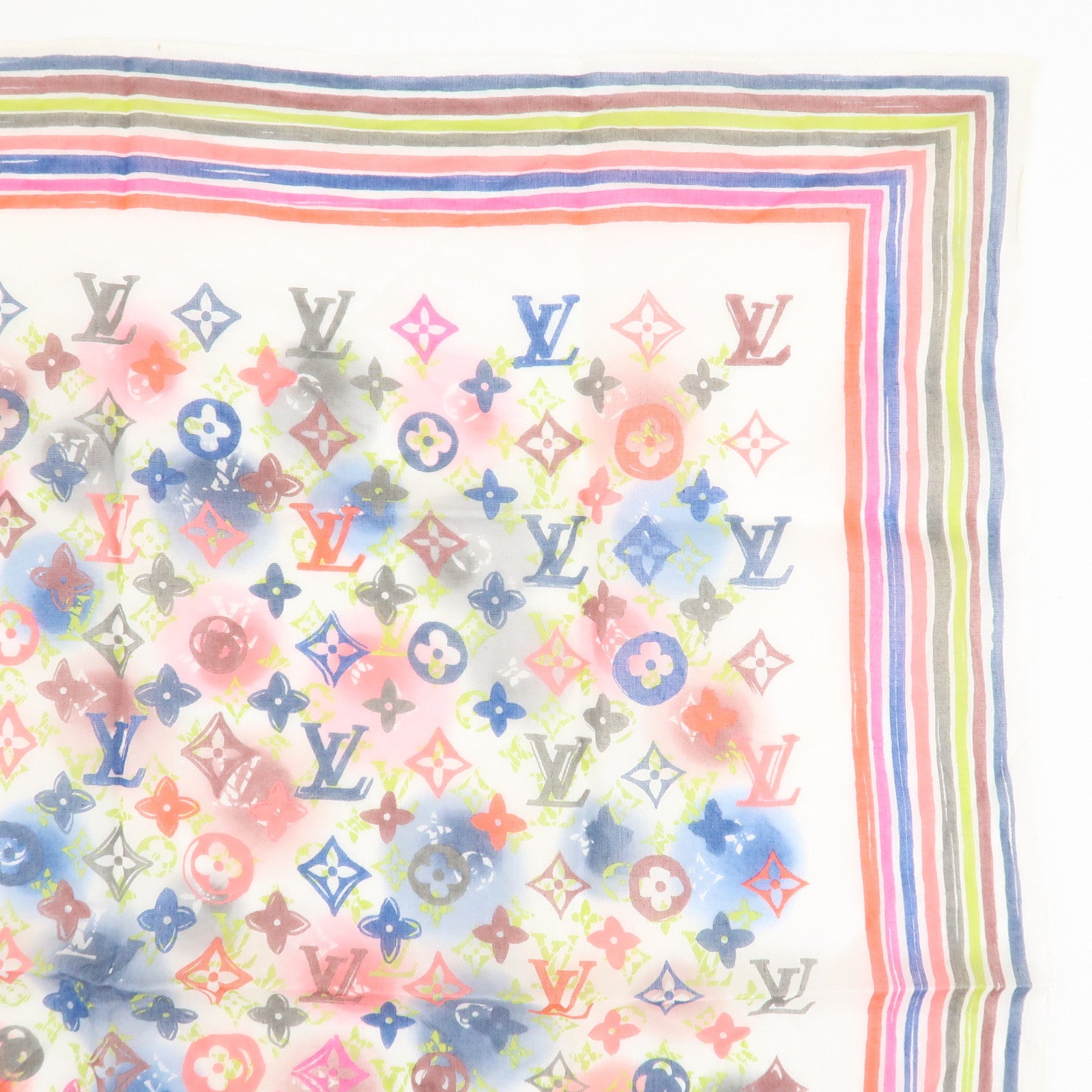 Louis Vuitton Monogram Cotton 100% Scarf Multicolor White Used