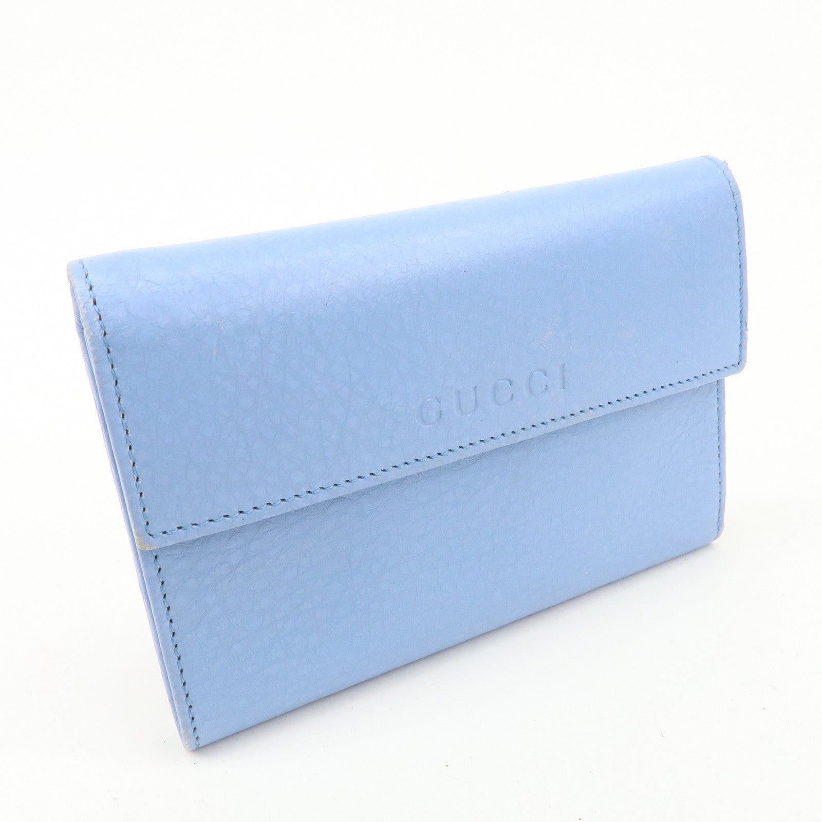 GUCCI Trifold Leather Wallet Blue Gold Hardware 346057 Used