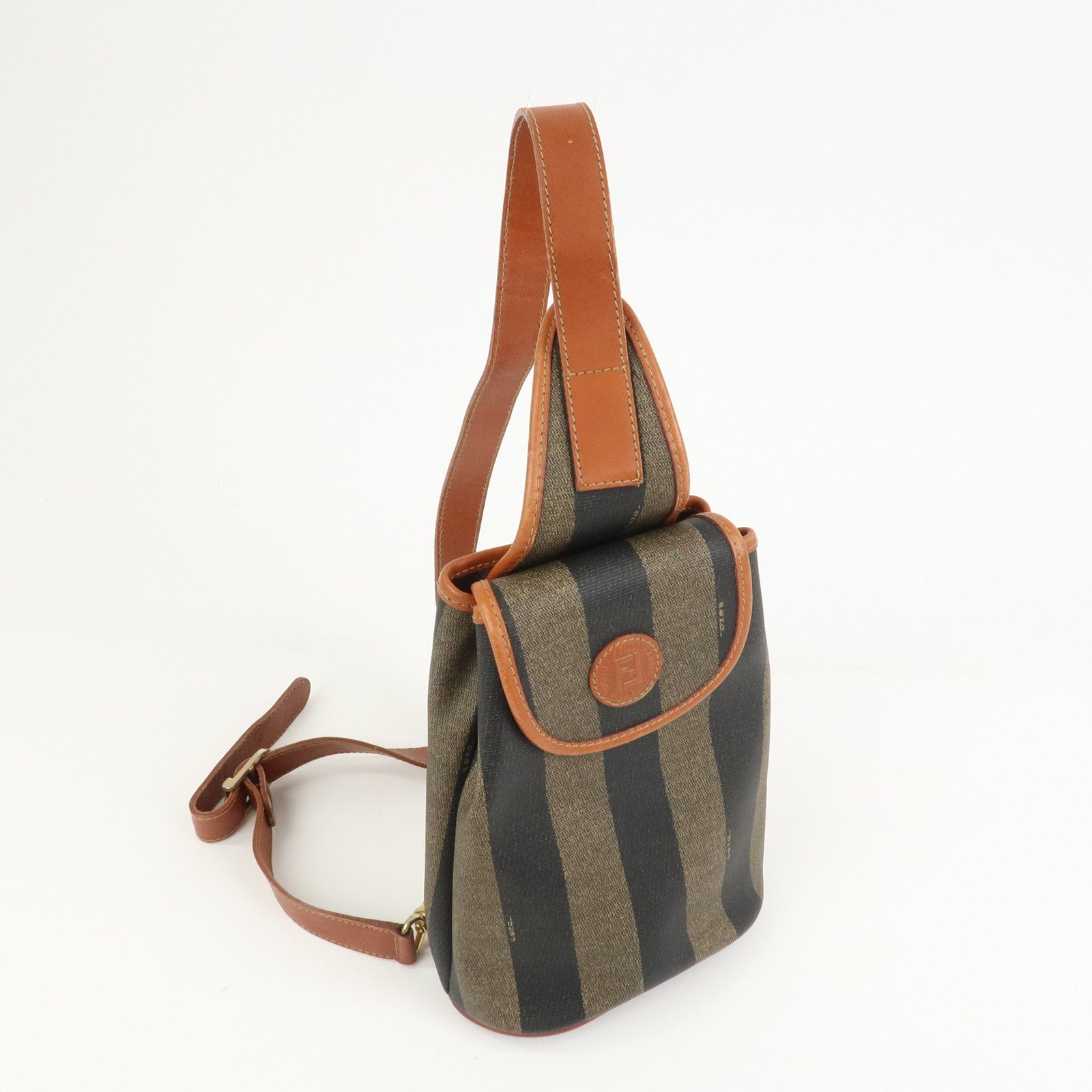 FENDI Pequin PVC Leather Shoulder Bag Crossbody Bag Brown 14965