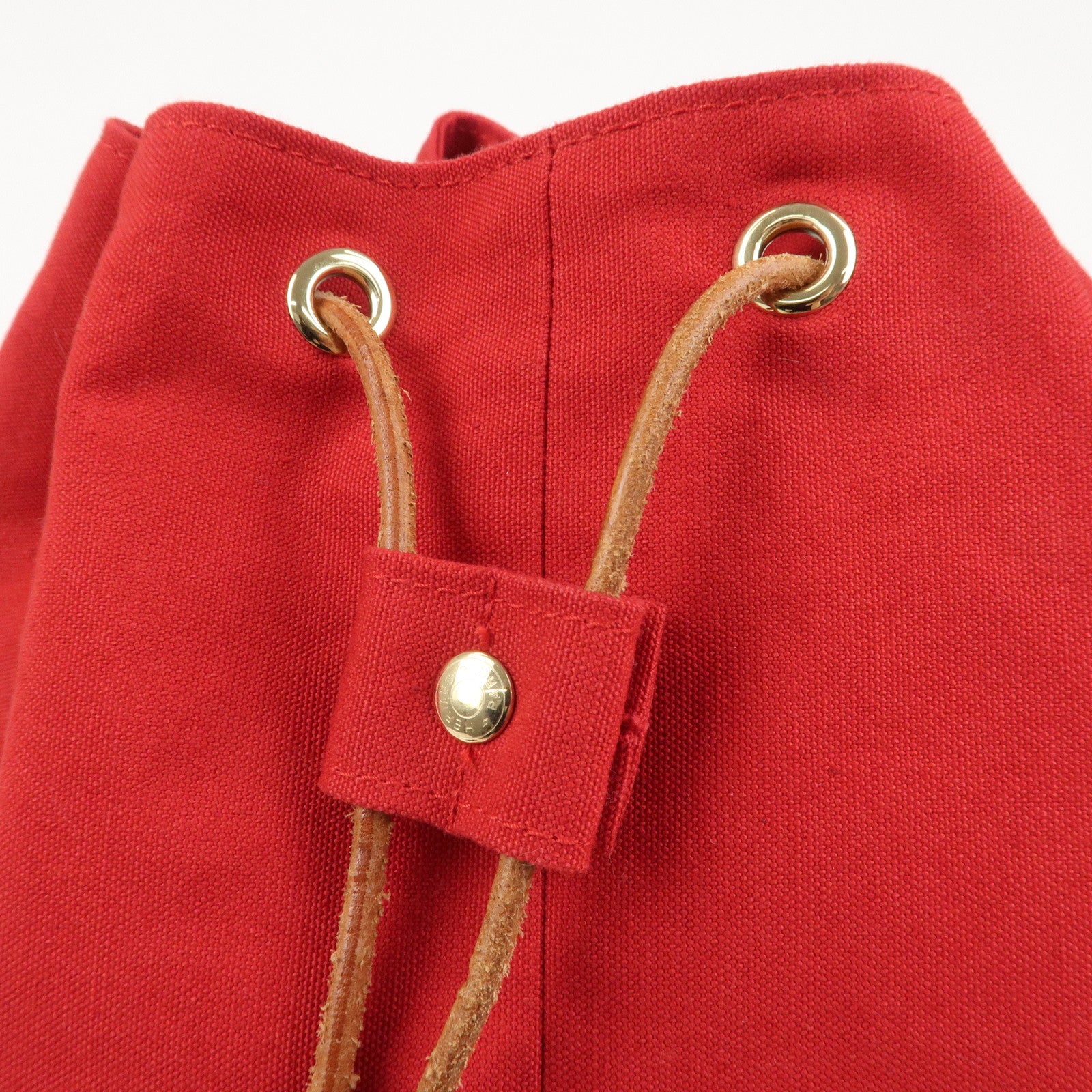 HERMES Canvas Leather Polochon Mimile PM Drawstring Bag Red