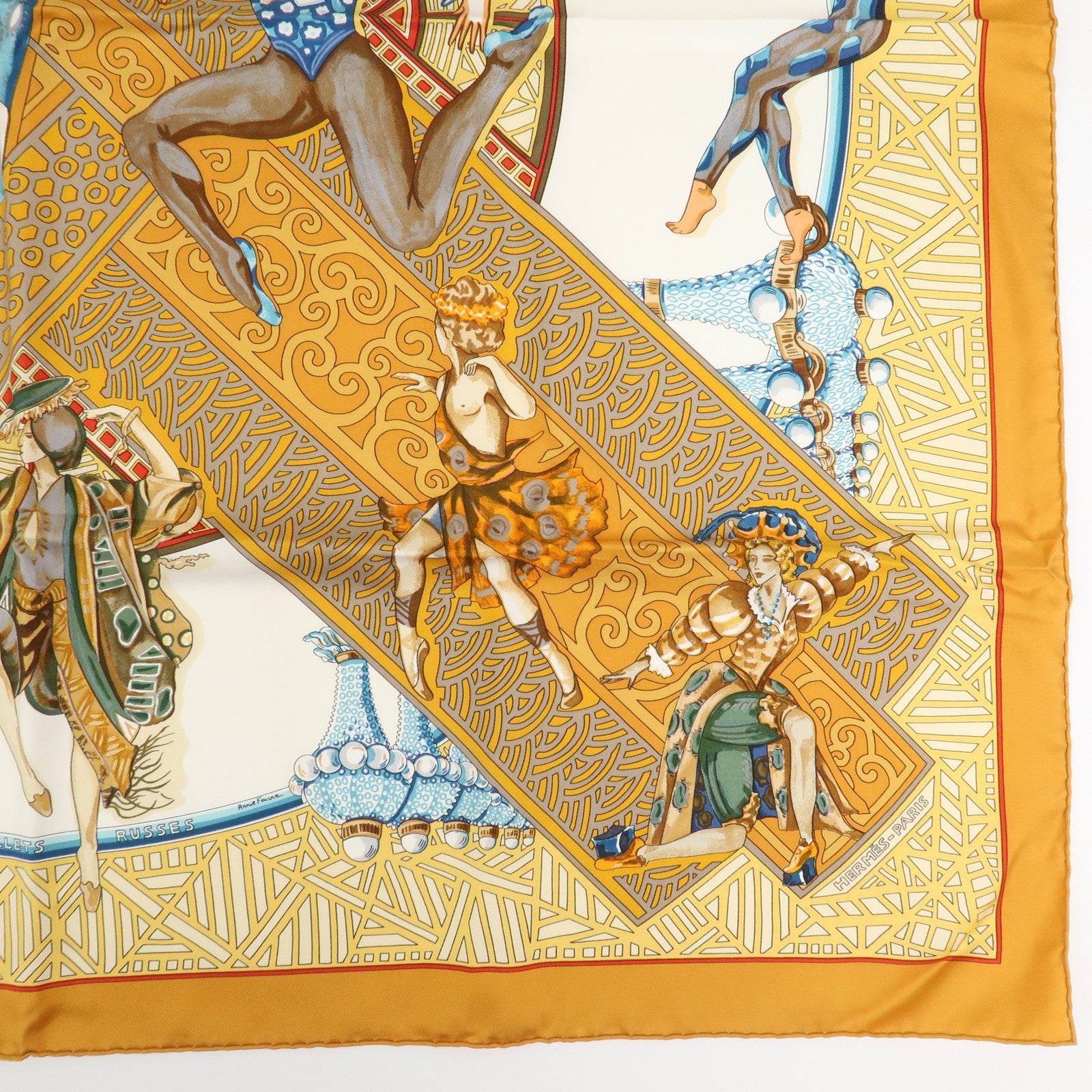 HERMES Carre 90 Silk 100% Scarf LES BALLETS RUSSES Orange