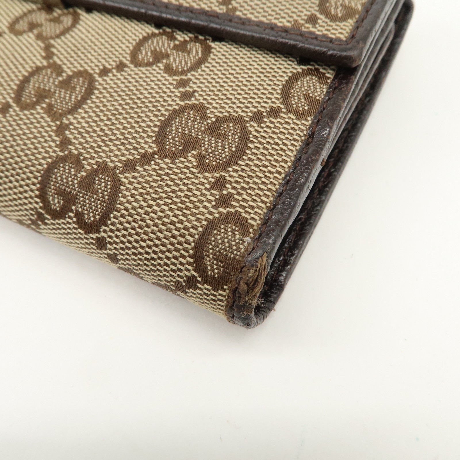 GUCCI GG Canvas Leather Bi-fold Long Wallet Dark Brown 112715 Used