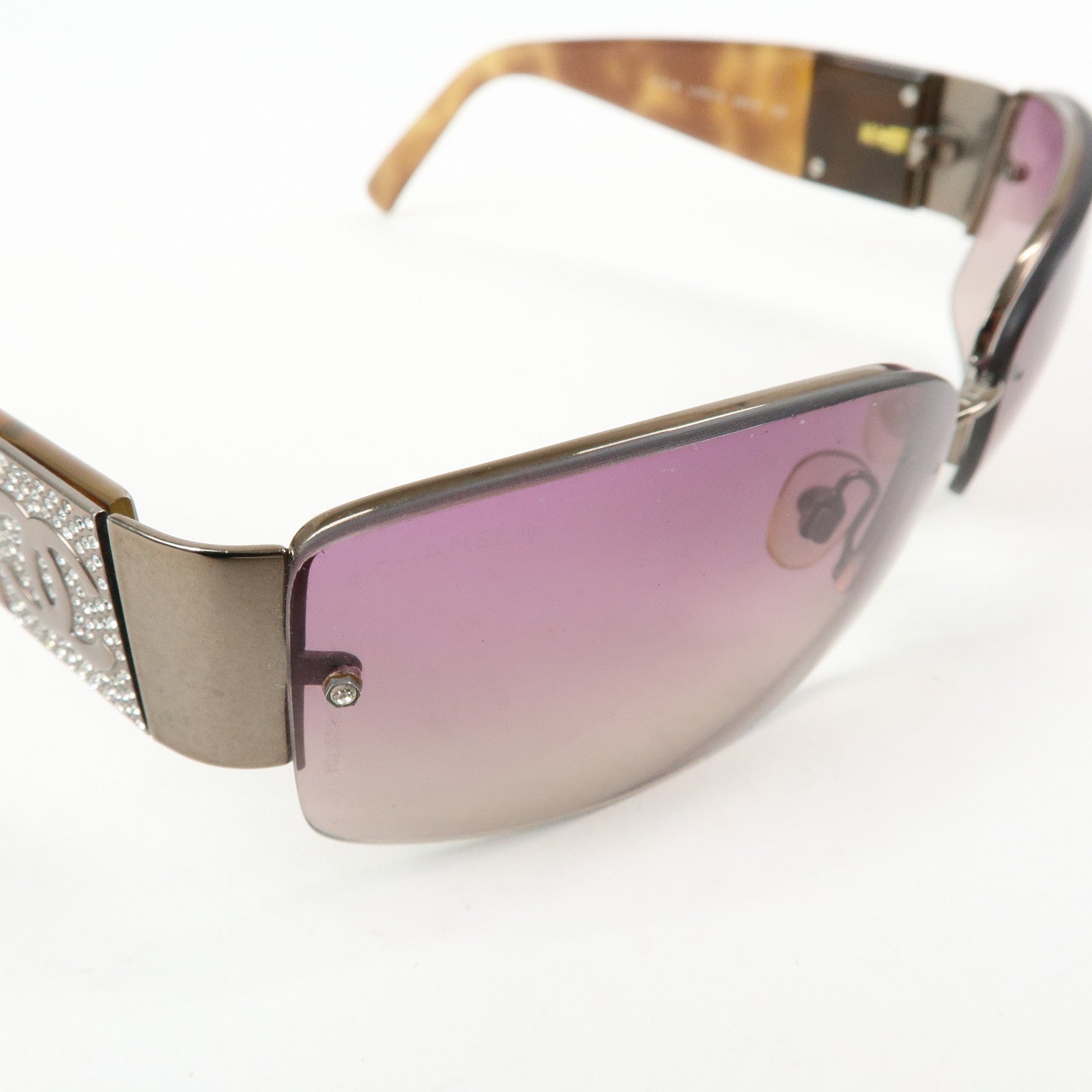CHANEL Plastic Rhinestone Sunglasses 62□16 Brown 41117-B
