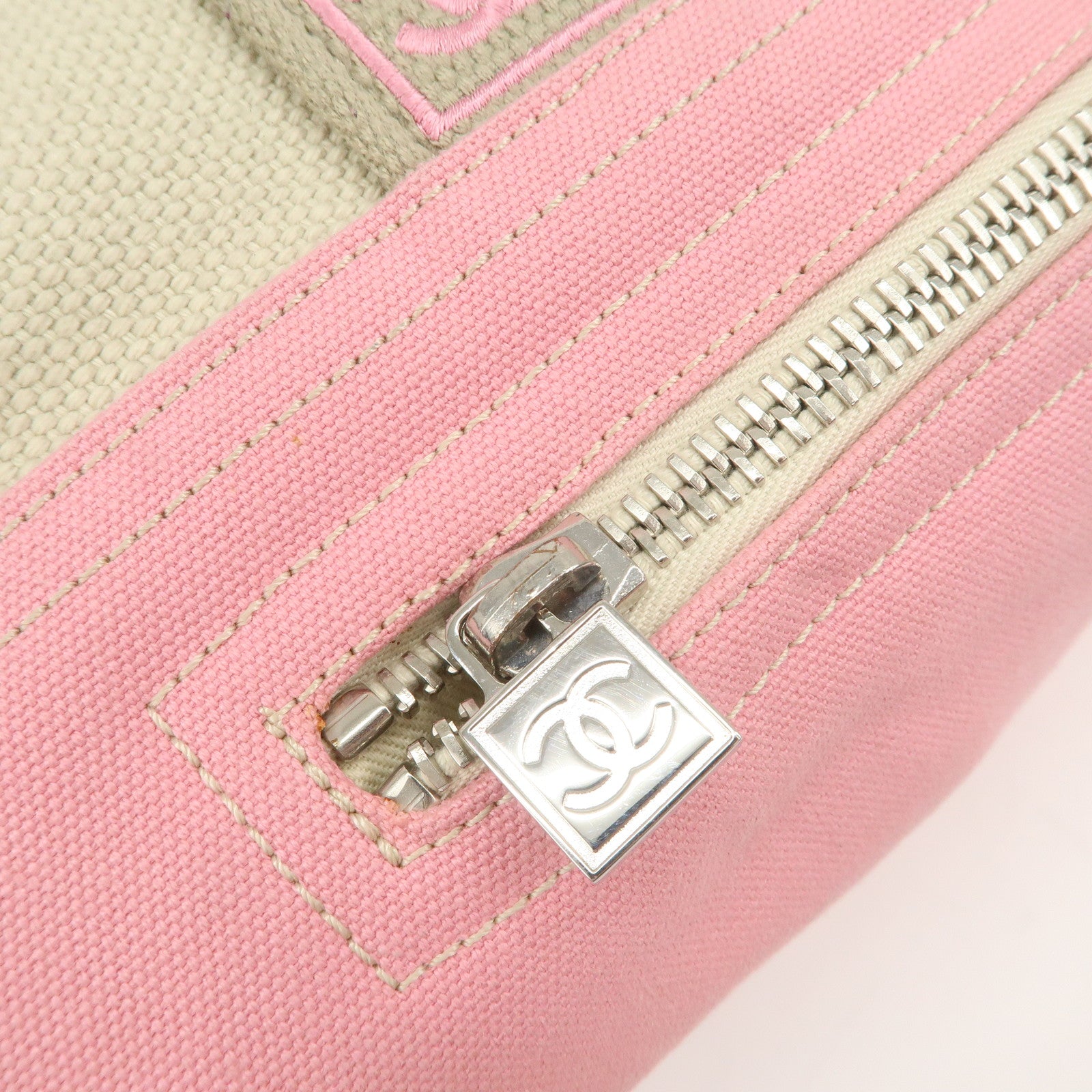 CHANEL Sport Line Canvas Boston Bag Hand Shoulder Bag Ivory Pink