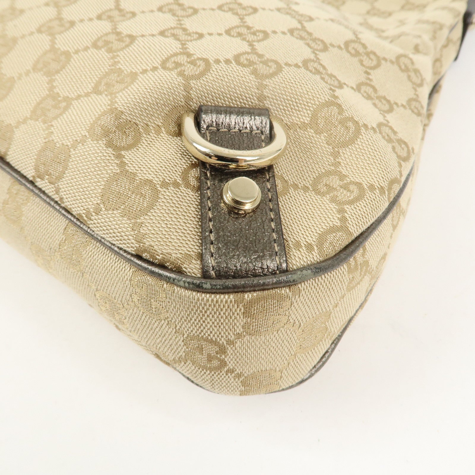 GUCCI Abbey Canvas Leather Shoulder Bag Beige Silver Gray 130737