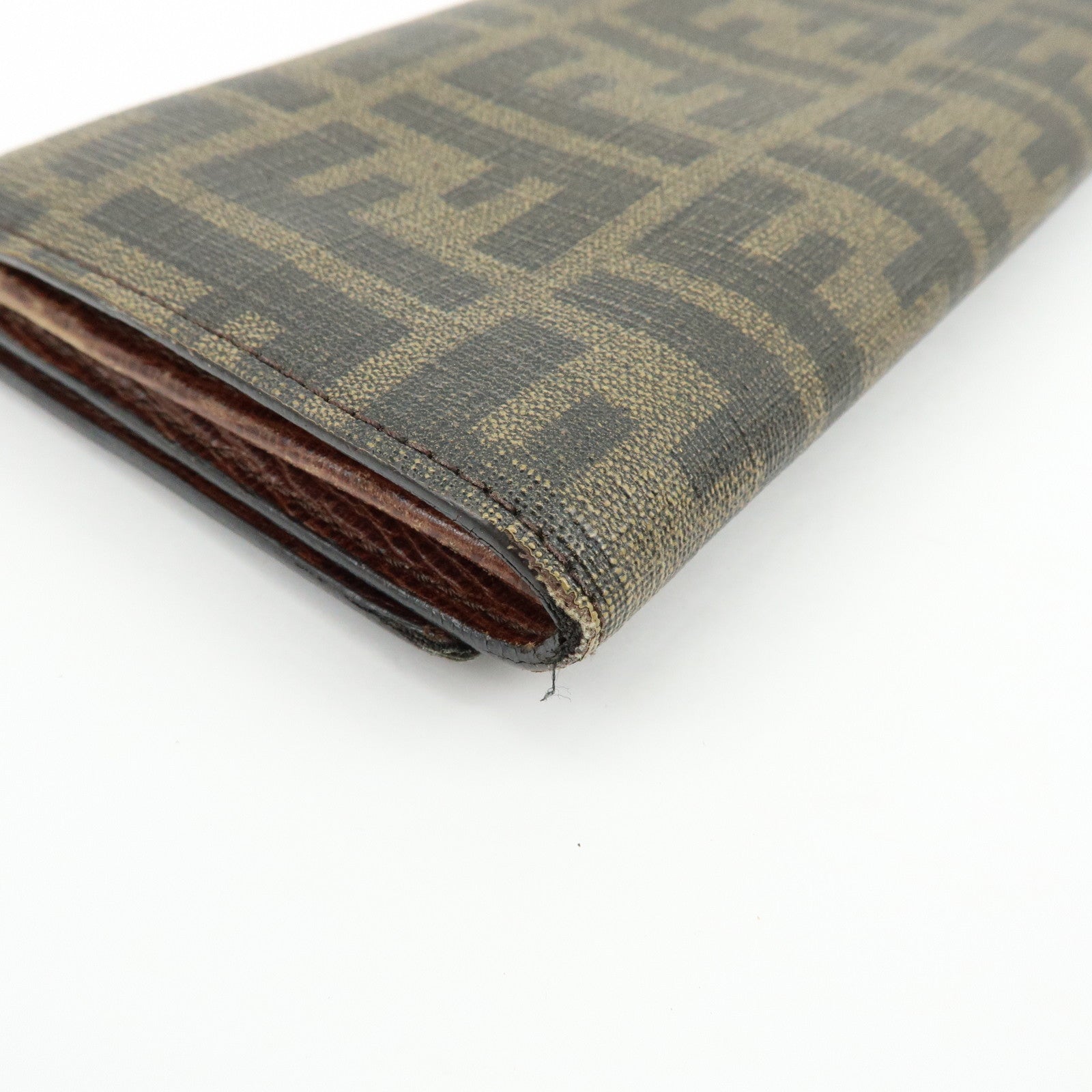 FENDI Zucca Leather Bi-fold Long Wallet Brown Black 8M0000
