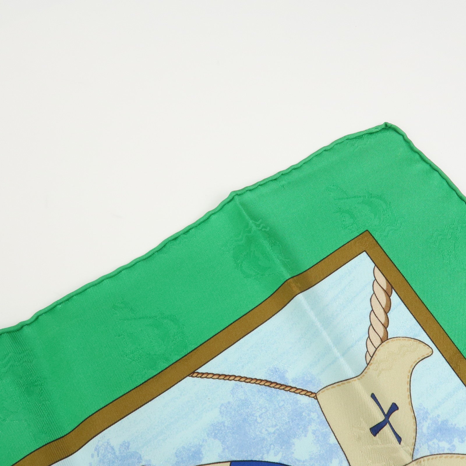 HERMES Carre 90 Silk 100% Scarf Christophe Colomb Green Blue