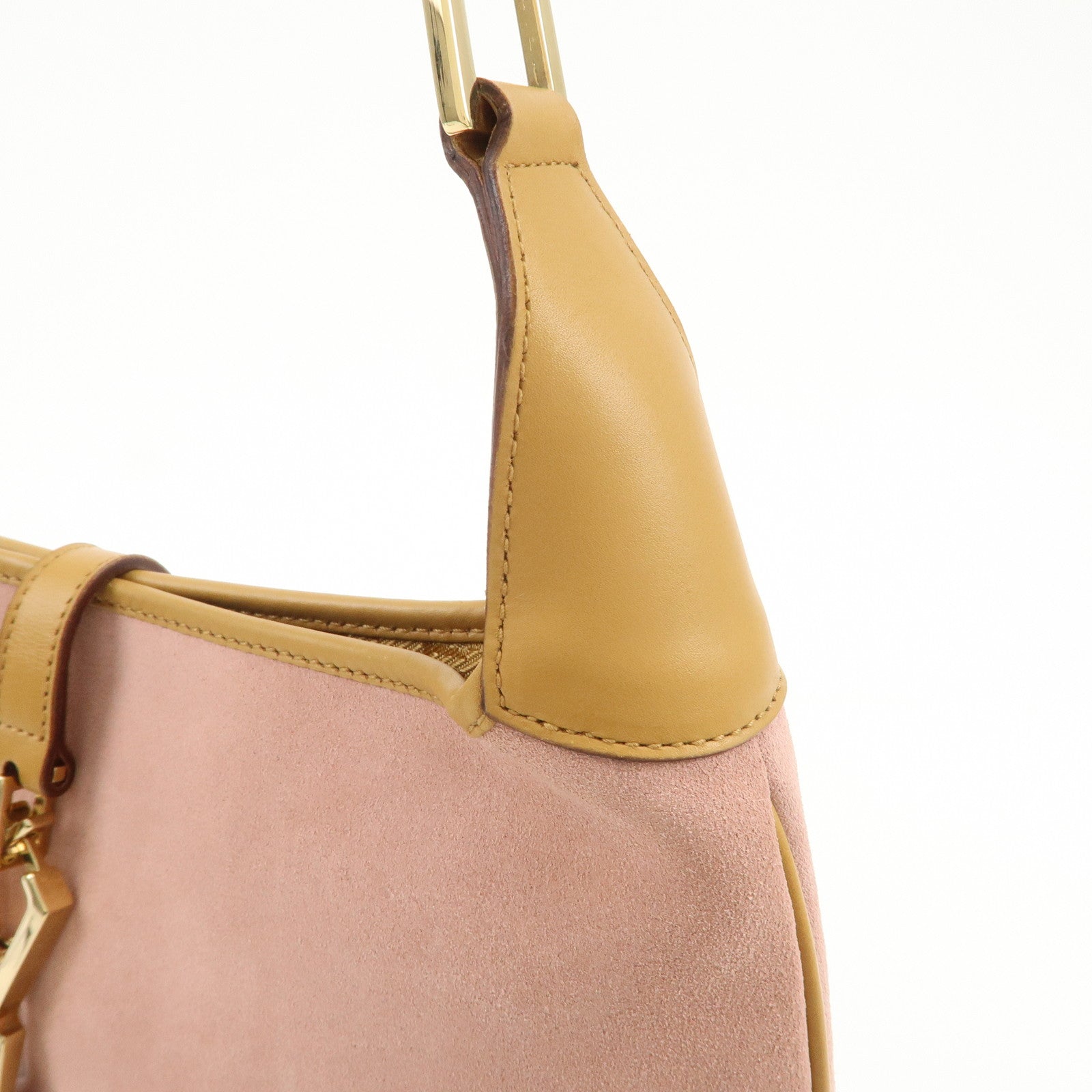 GUCCI Bamboo Kandinsky Suede Shoulder Bag Pink Beige 001.4060