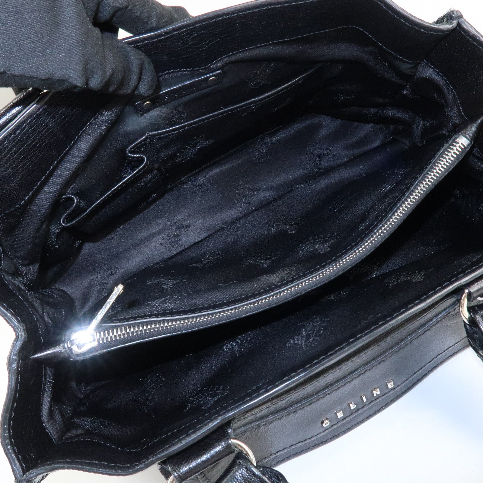 CELINE Boogie Bag Leather Hand Bag Tote Bag Black