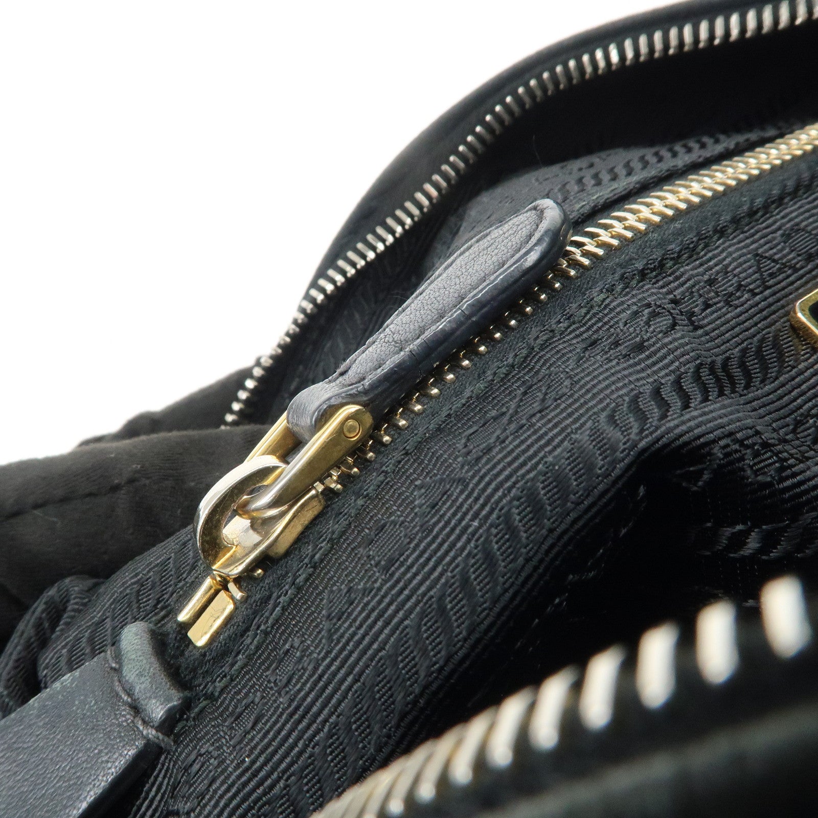 PRADA Triangle Logo Leather Nylon Shoulder Bag Black