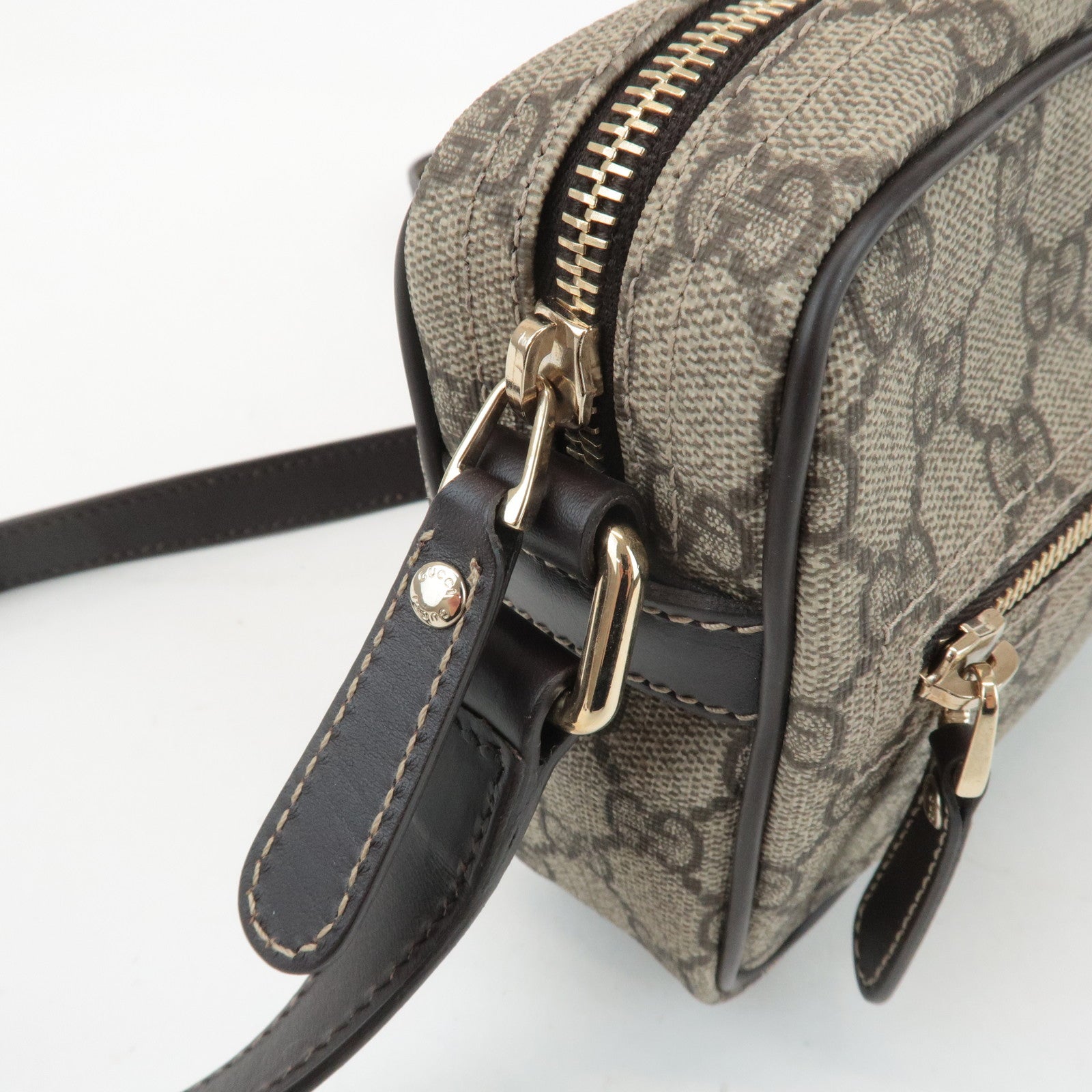 GUCCI GG Supreme Leather Shoulder Bag Beige Dark Brown 201447 Used