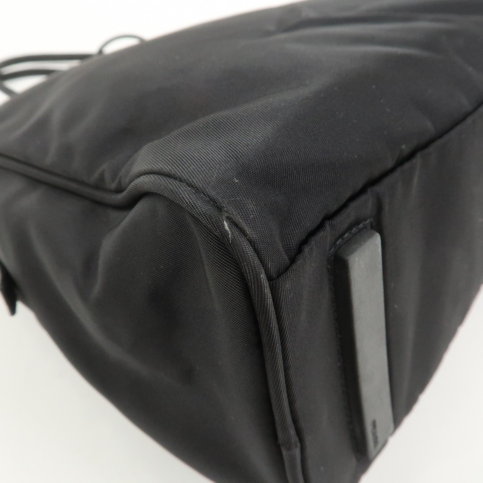 PRADA Triangle Logo Nylon Leather Hand Bag Black BN0531