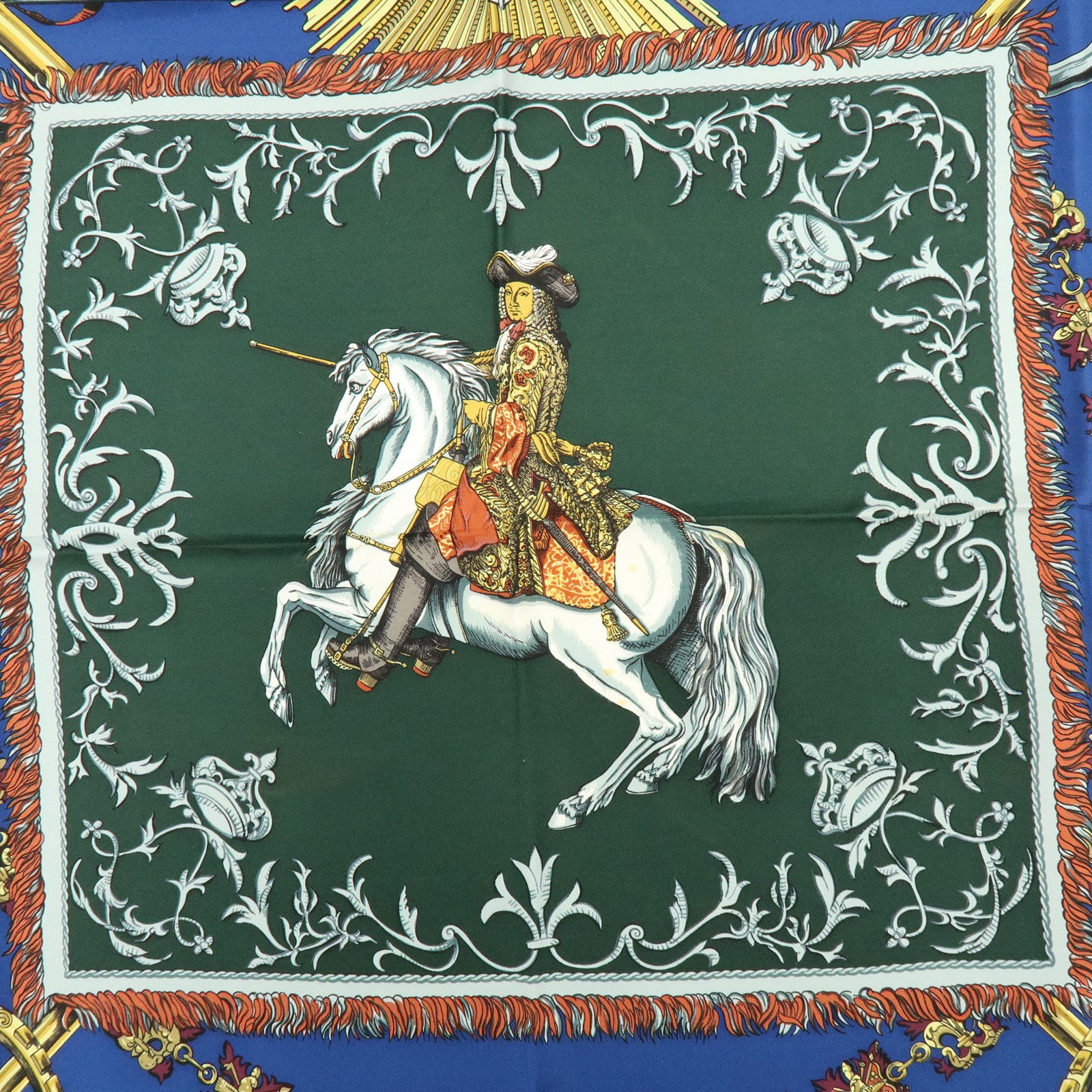 HERMES Carre 90 Silk 100% LVDOVICVS MAGNVS Scarf Green