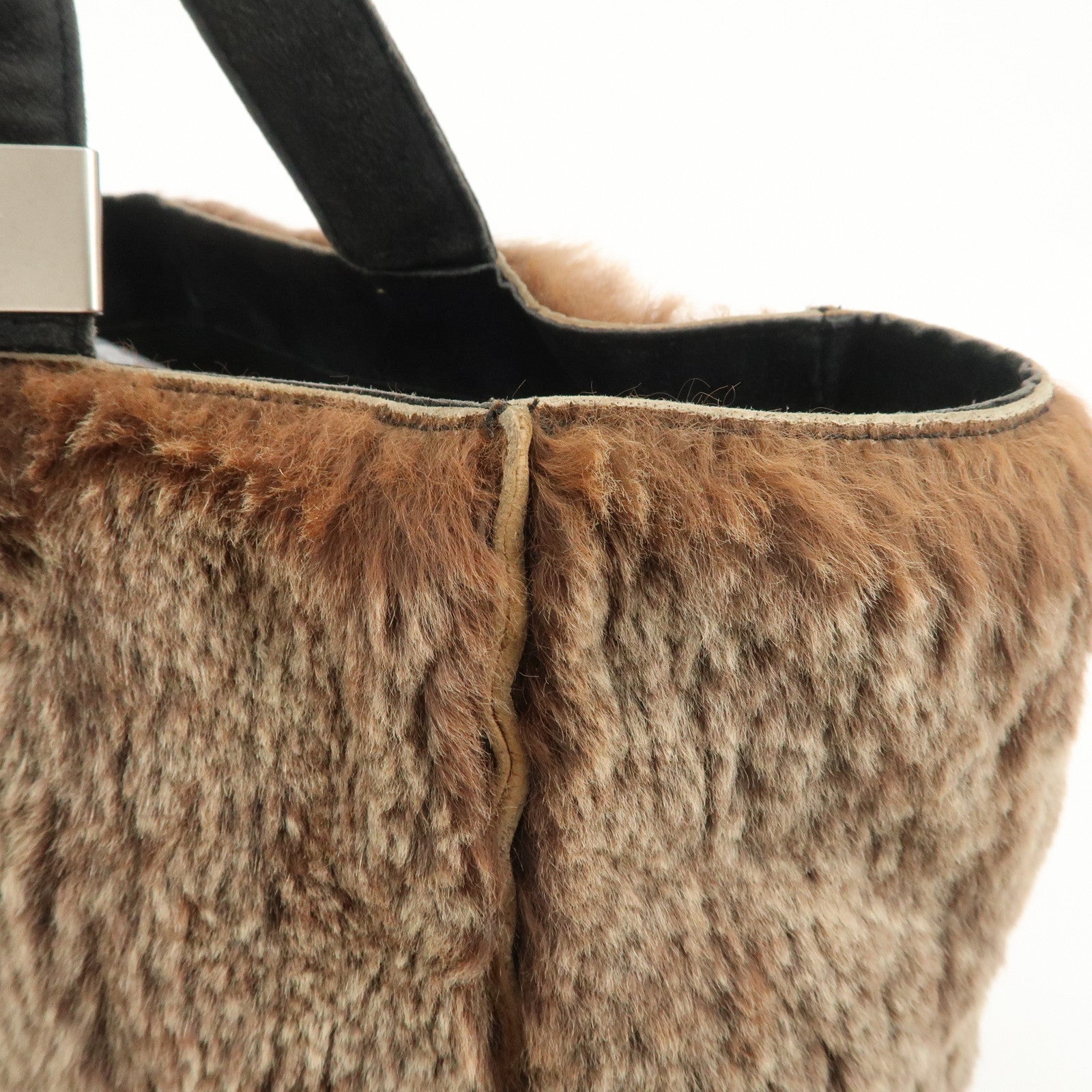CHANEL COCO Mark Lapin Suede Tote Bag Hand Bag Shoulder Bag Brown