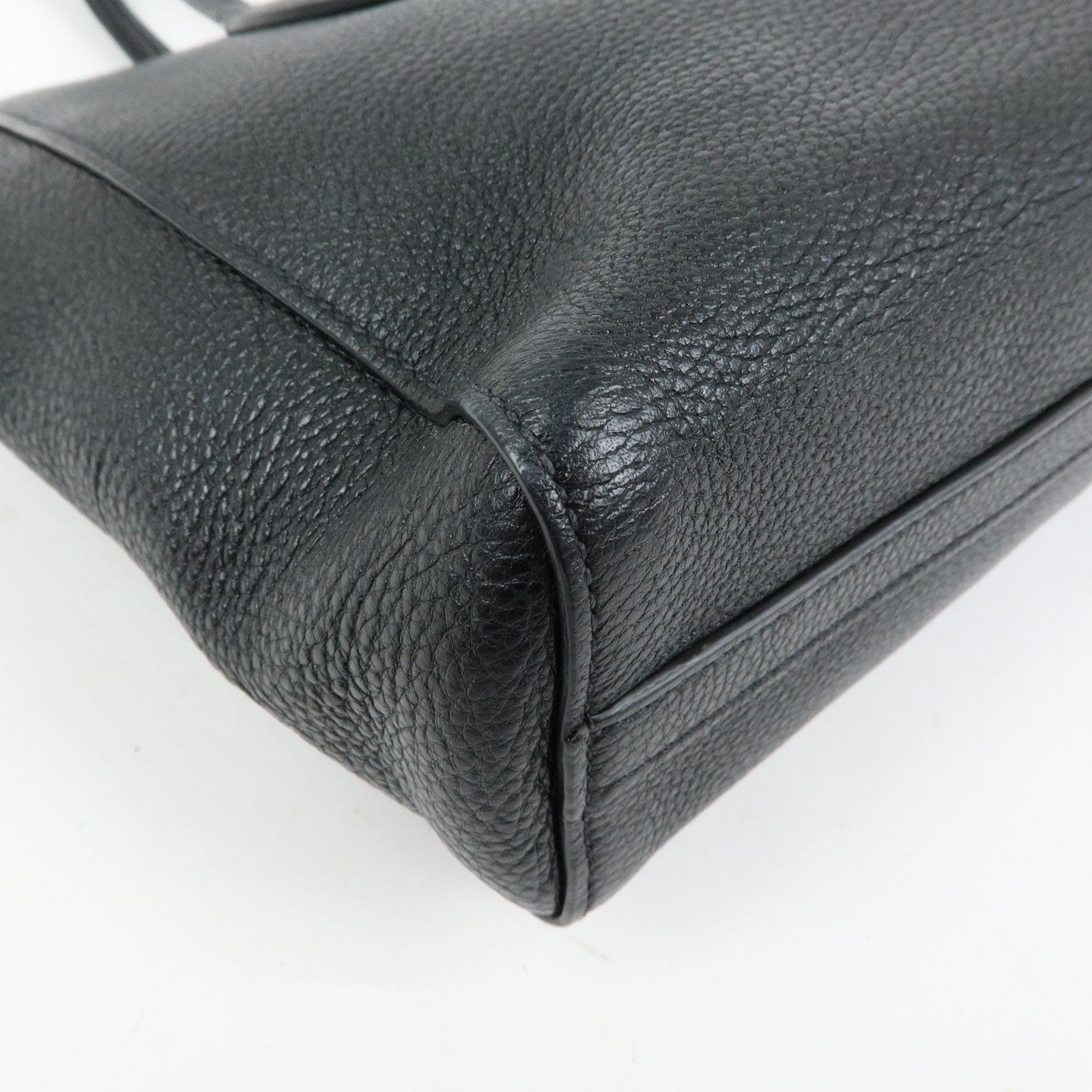 PRADA Logo Grain Calf Leather Tote Bag Shoulder Bag Black 1BG112