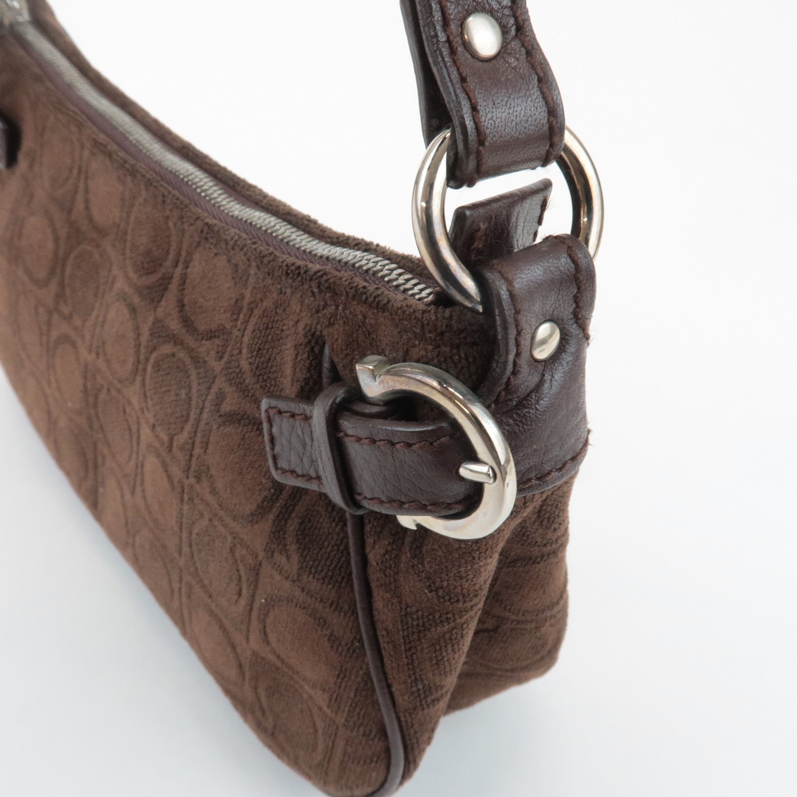 Ferragamo Gancini Leather Cotton Accessoires Pouch Hand Bag Brown Used