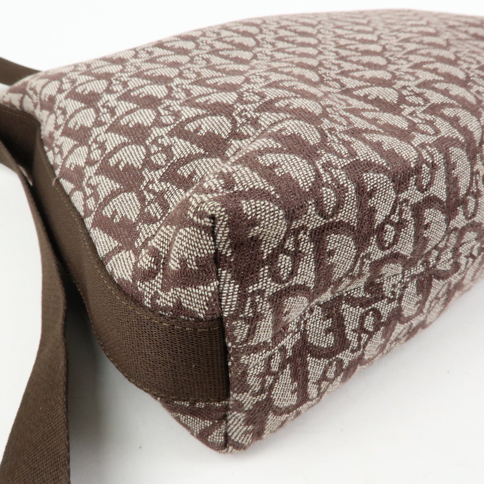 Christian Dior Trotter Jacquard Leather Shoulder Bag Brown