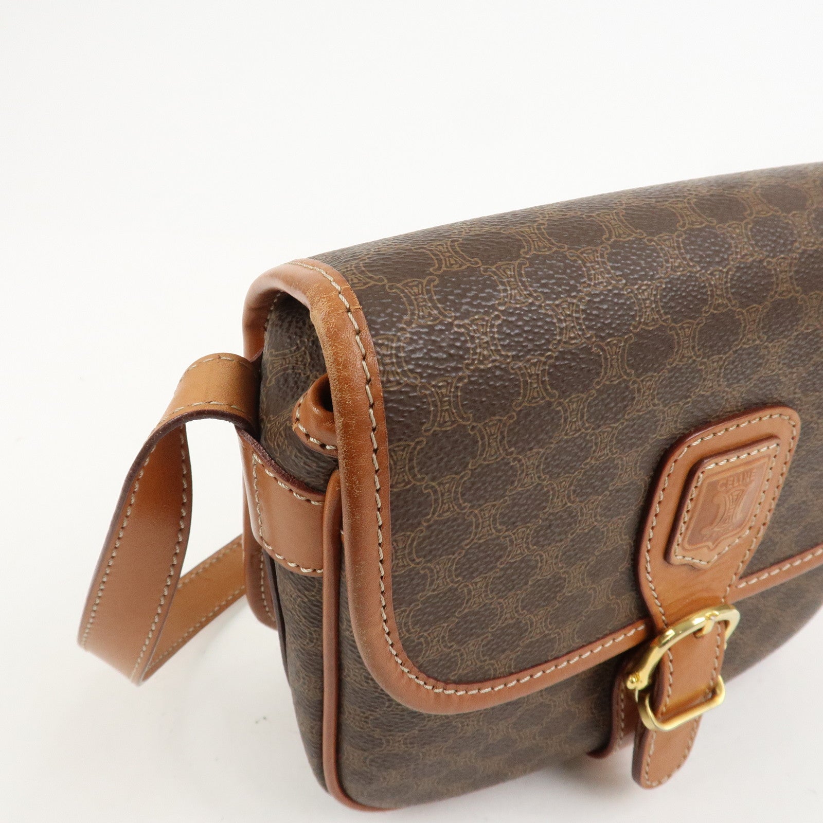 CELINE Macadam PVC Leather Shoulder Bag Brown