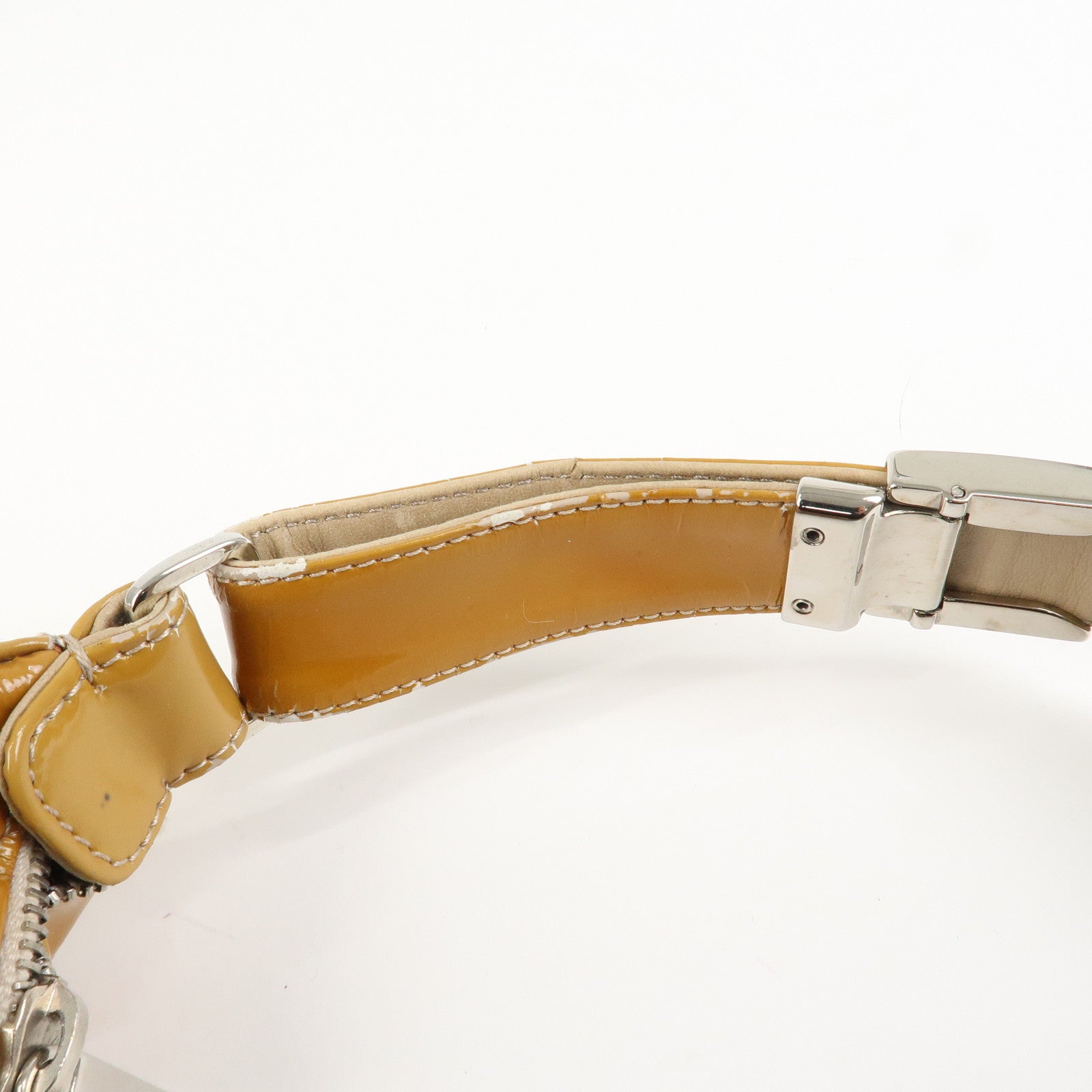 CHANEL COCO Mark Chocolate Bar Patent Leather Shoulder Bag Beige Used