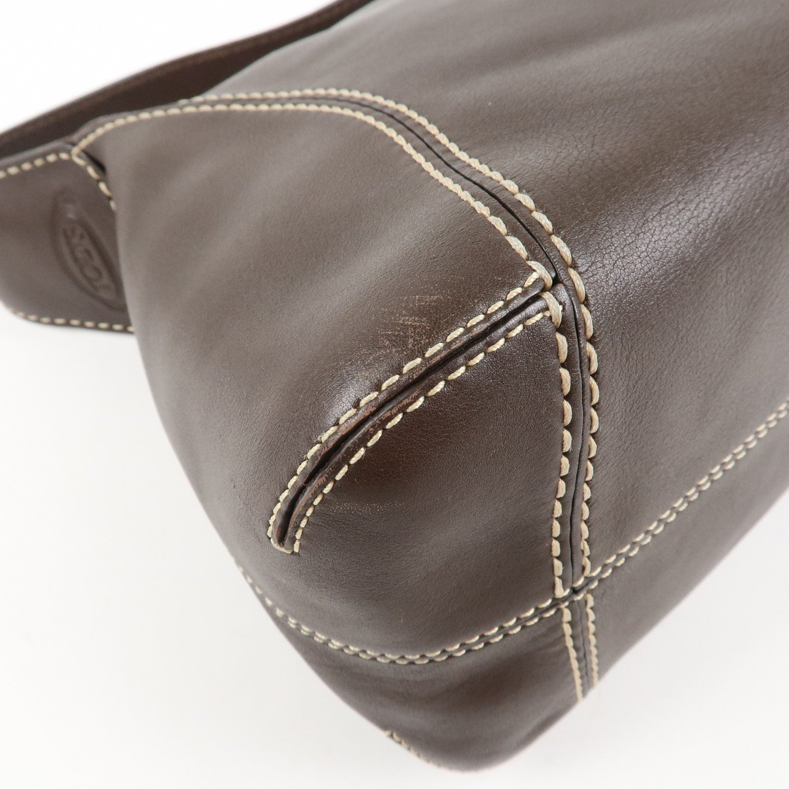 TOD'S Leather Shoulder Bag Hand Bag Brown Used