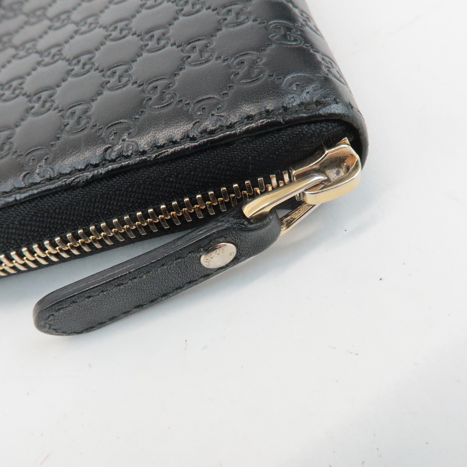 GUCCI Micro Guccissima Leather Zip Around Long Wallet Black 449391 Used