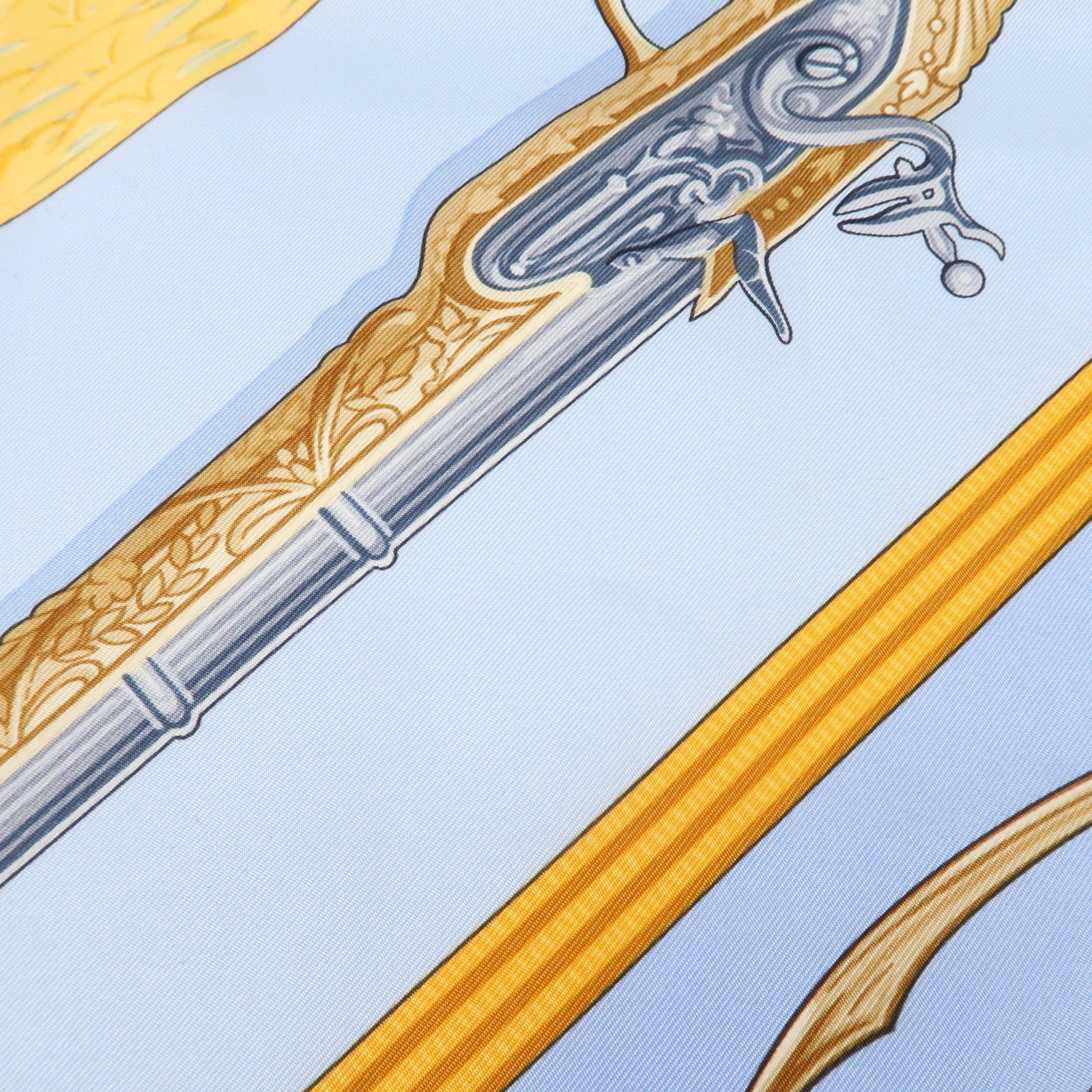 HERMES Carre 90 Silk 100% Scarf Cavaliers ottomans Light Blue Used