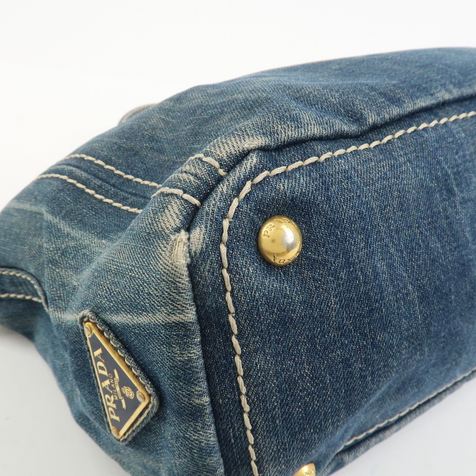 PRADA Denim 2Way Bag Hand Bag Shoulder Bag Tote Bag Blue BN2070