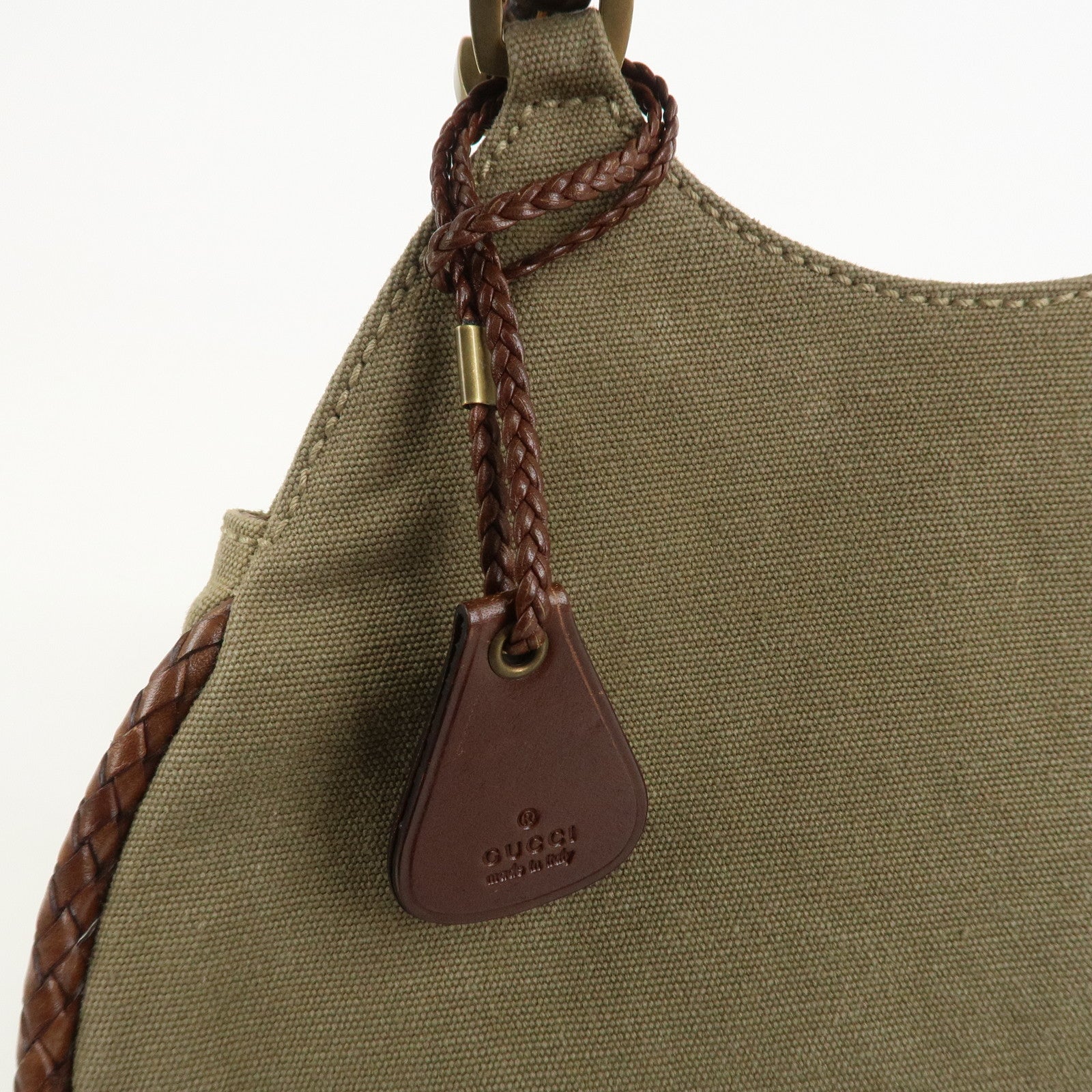 GUCCI Bamboo Canvas Leather Shoulder Bag Hand Bag Brown 109128