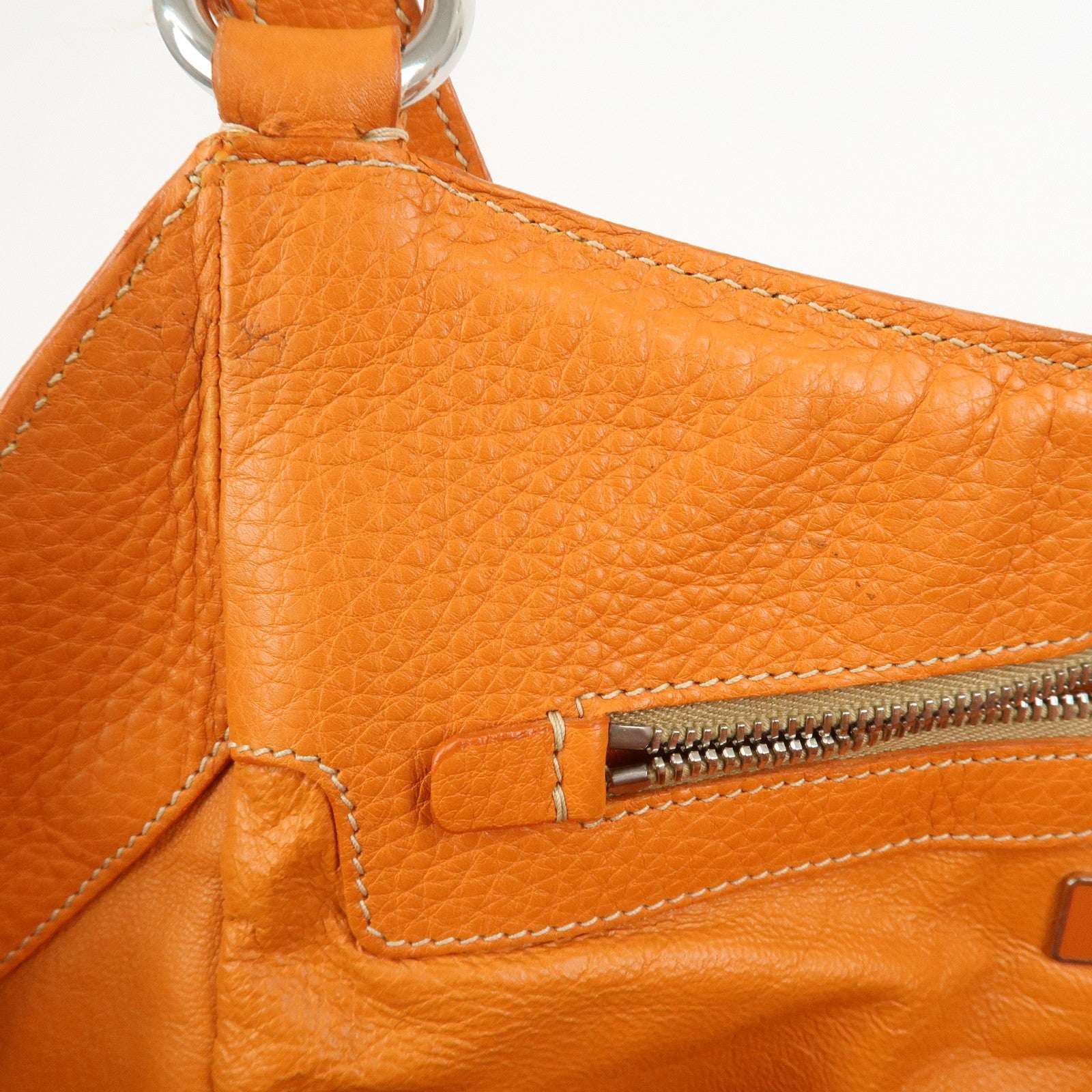 PRADA Logo Raffia Leather Shoulder Bag Hand Bag Orange BR2923