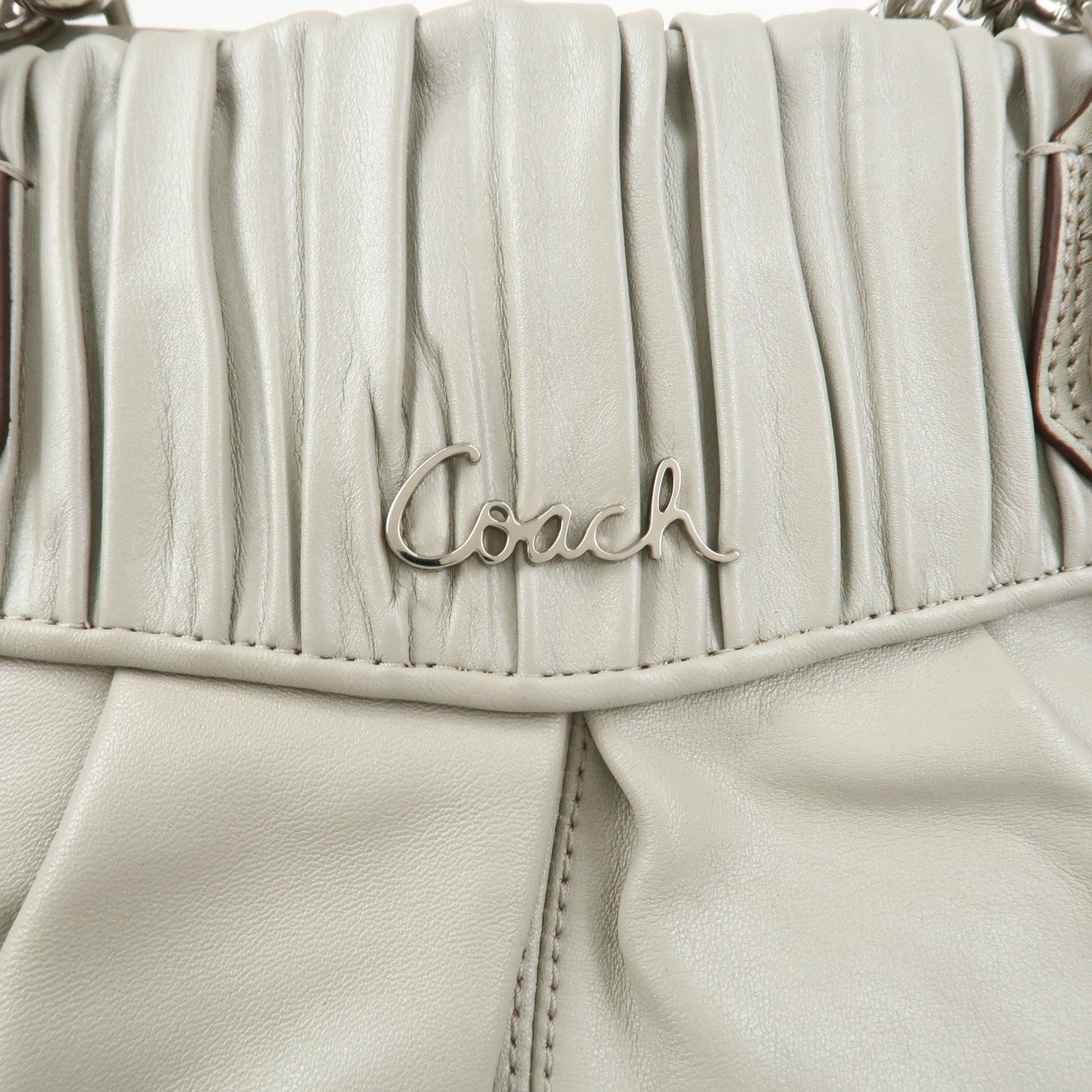 COACH Logo Leather Shoulder Bag Hand Bag Gray Silver