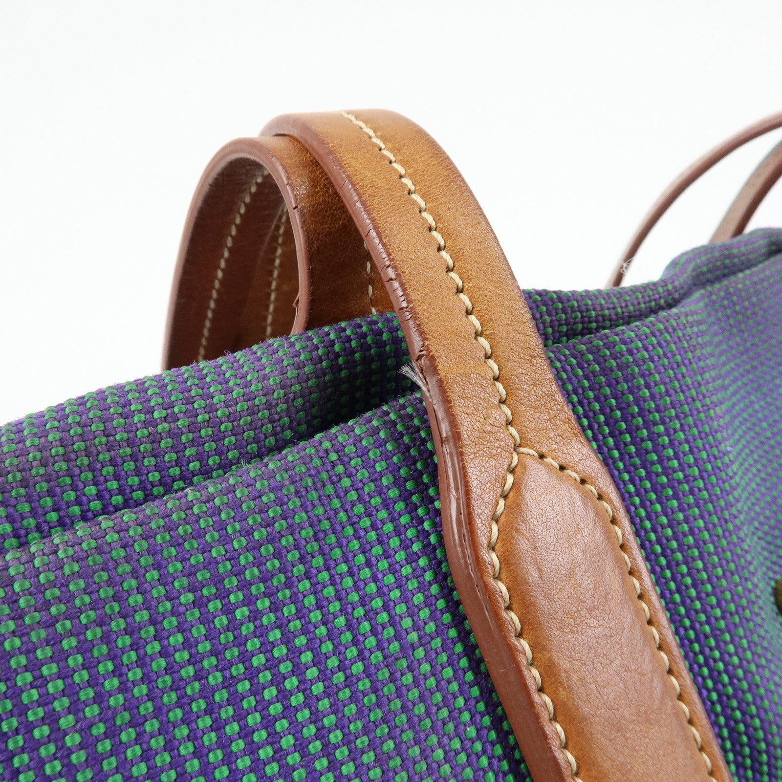 MIU MIU Logo Canvas Leather Tote Bag Shoulder Bag Blue Brown