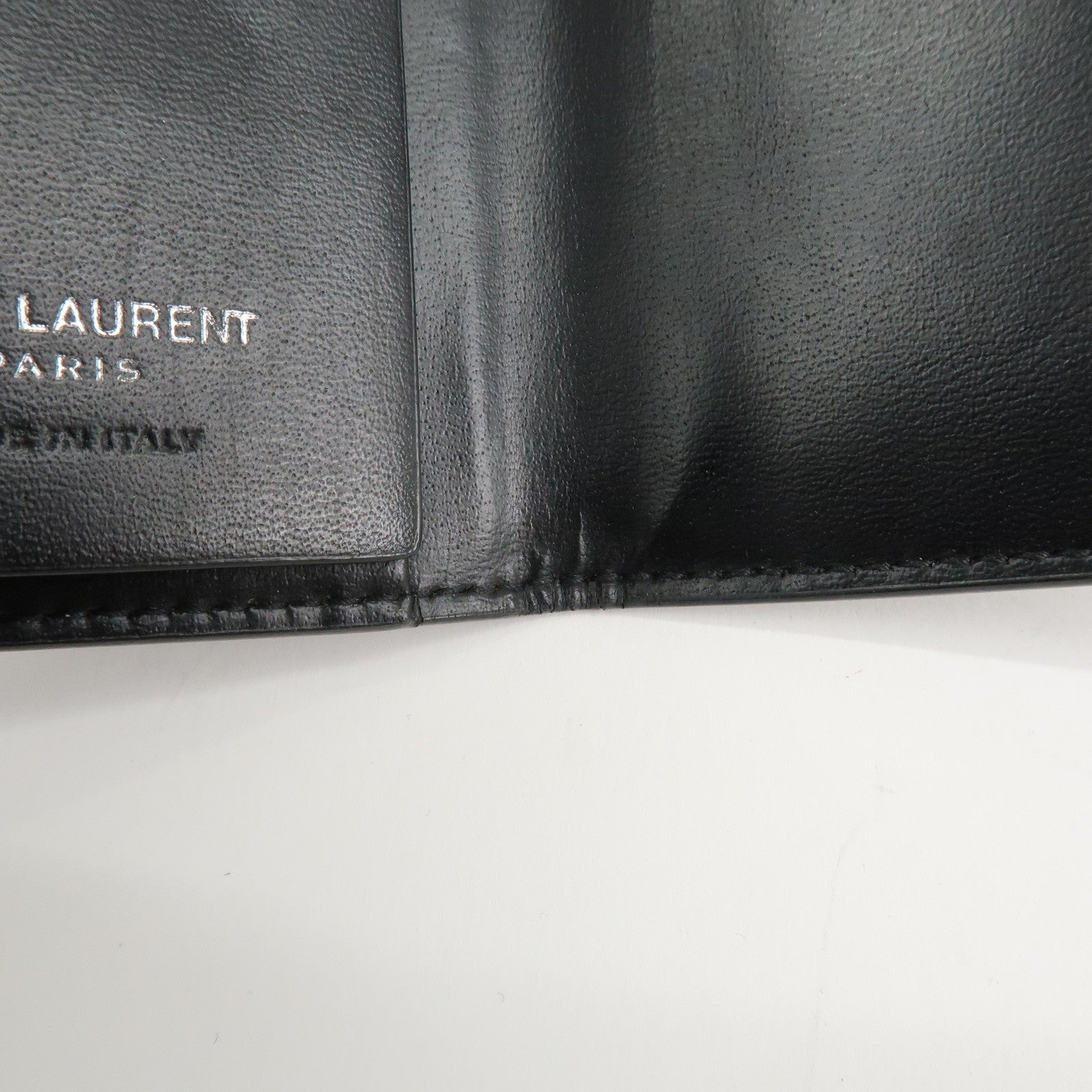 SAINT LAURENT Logo Leather 6 Hook Key Case Black Silver