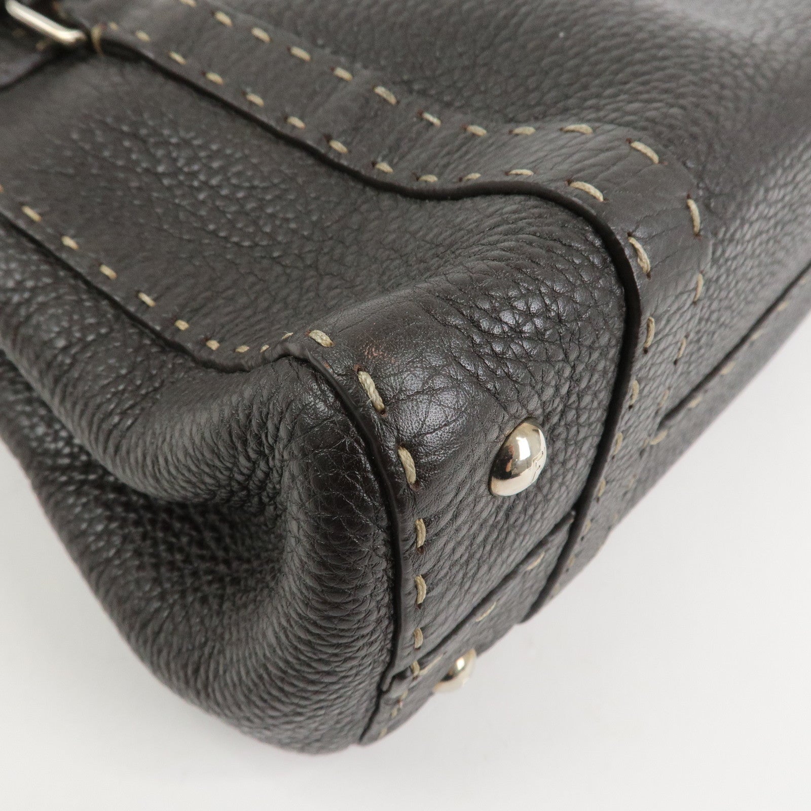 FENDI Selleria Leather Hand Bag Shoulder Bag Brown 8BR656