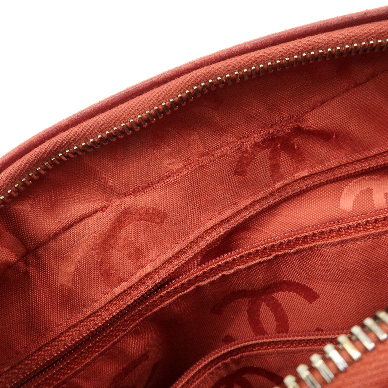 CHANEL COCO Mark Wild Stitch Lamb Skin Leather Hand Bag Red