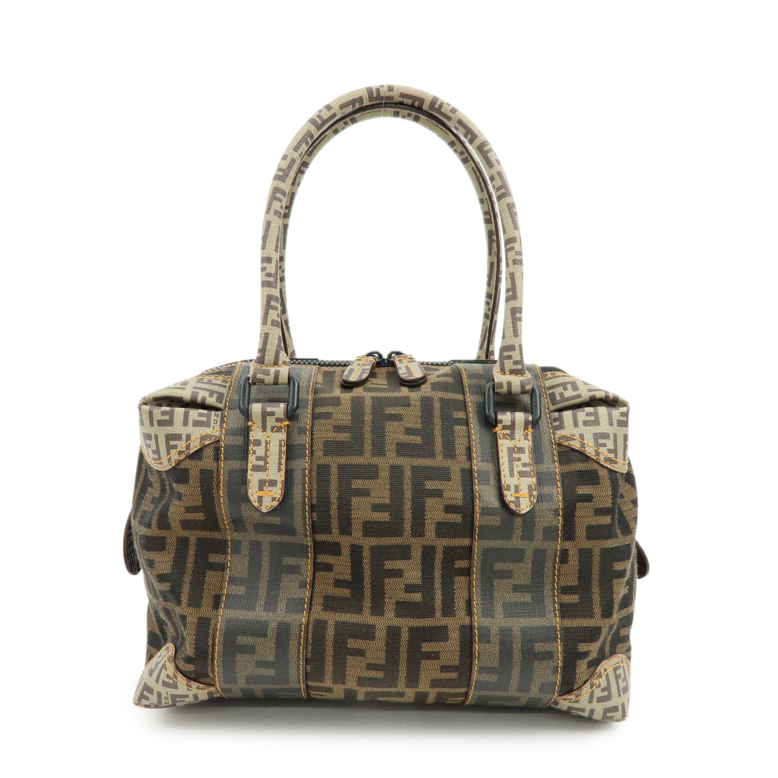 FENDI Zucca Zucchino Canvas PVC Boston Hand Bag Brown 8BL095