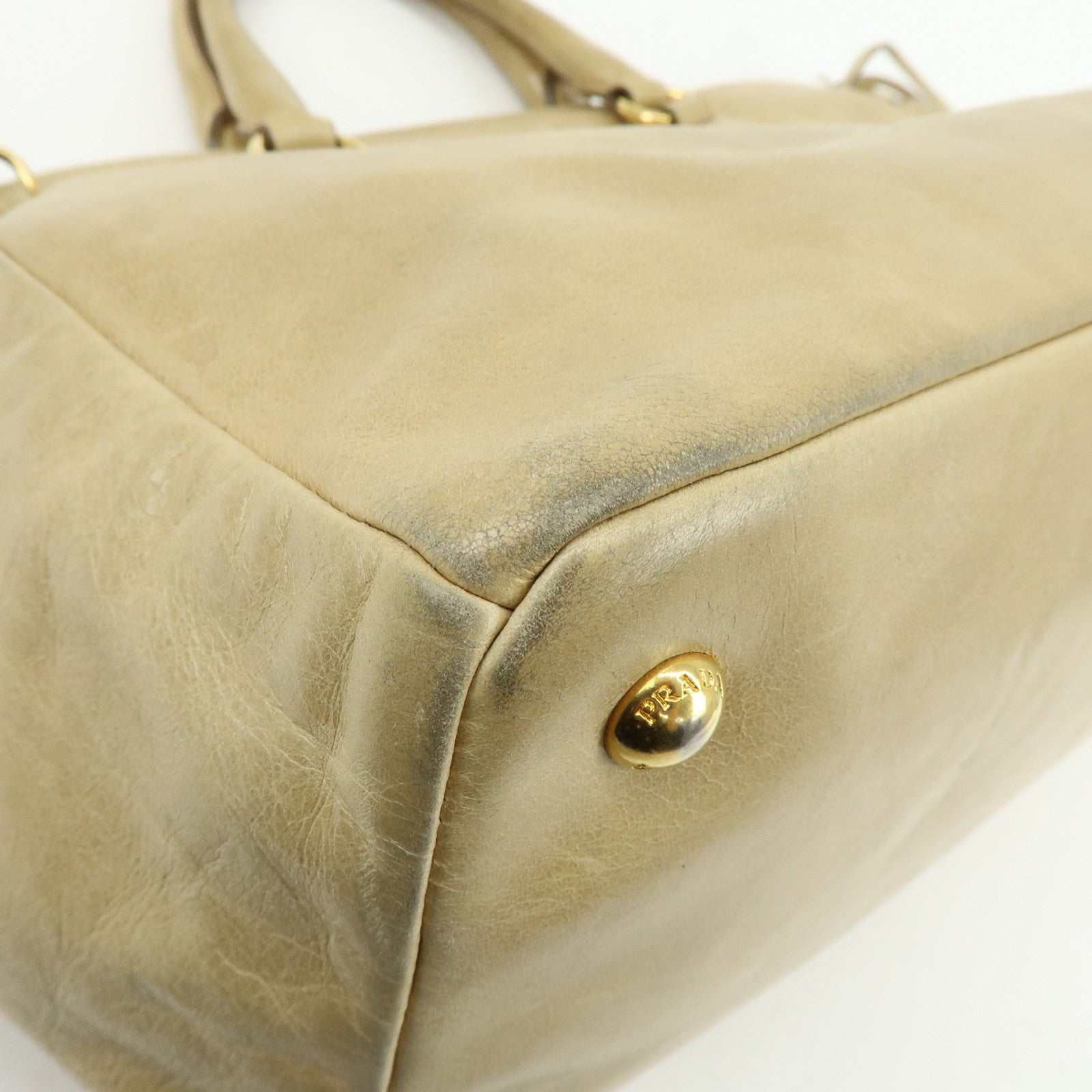 PRADA Logo Leather 2Way Shoulder Bag Hand Bag BN1921 Beige