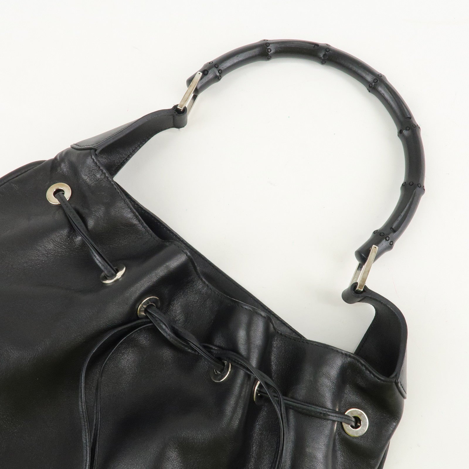 GUCCI Drawstring Leather Shoulder Bag Hand Bag Black 001.4033 Used